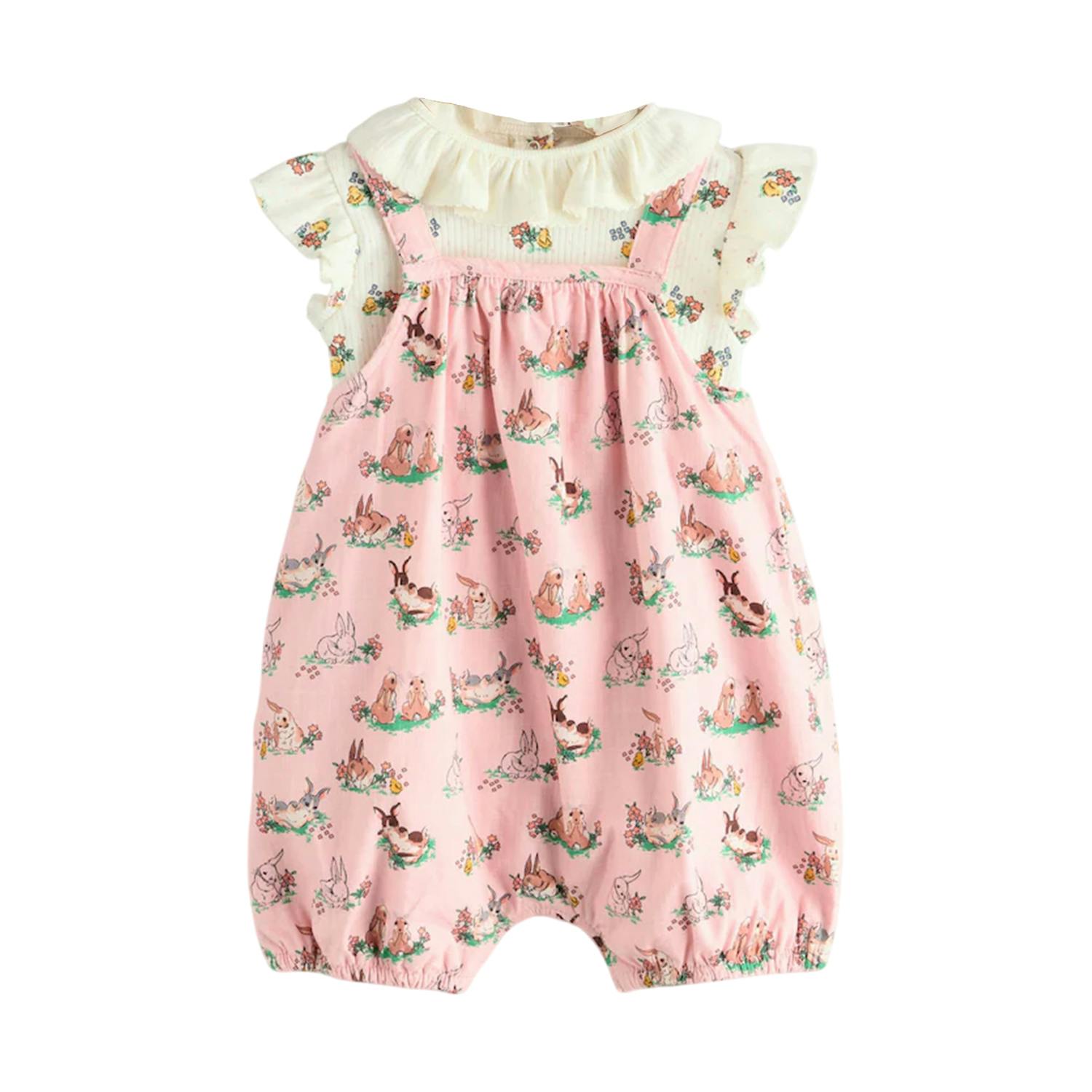 Cath Kidston Women's Pink Baby Girls Floral Jersey Romper Set - Newborn - 100% Cotton