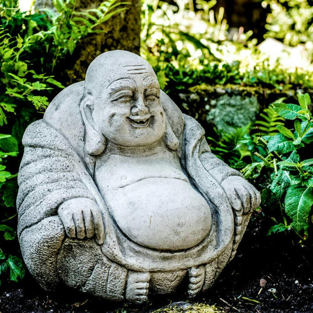 Osn Light Medium Stone Cast Happy Buddha Sculpture