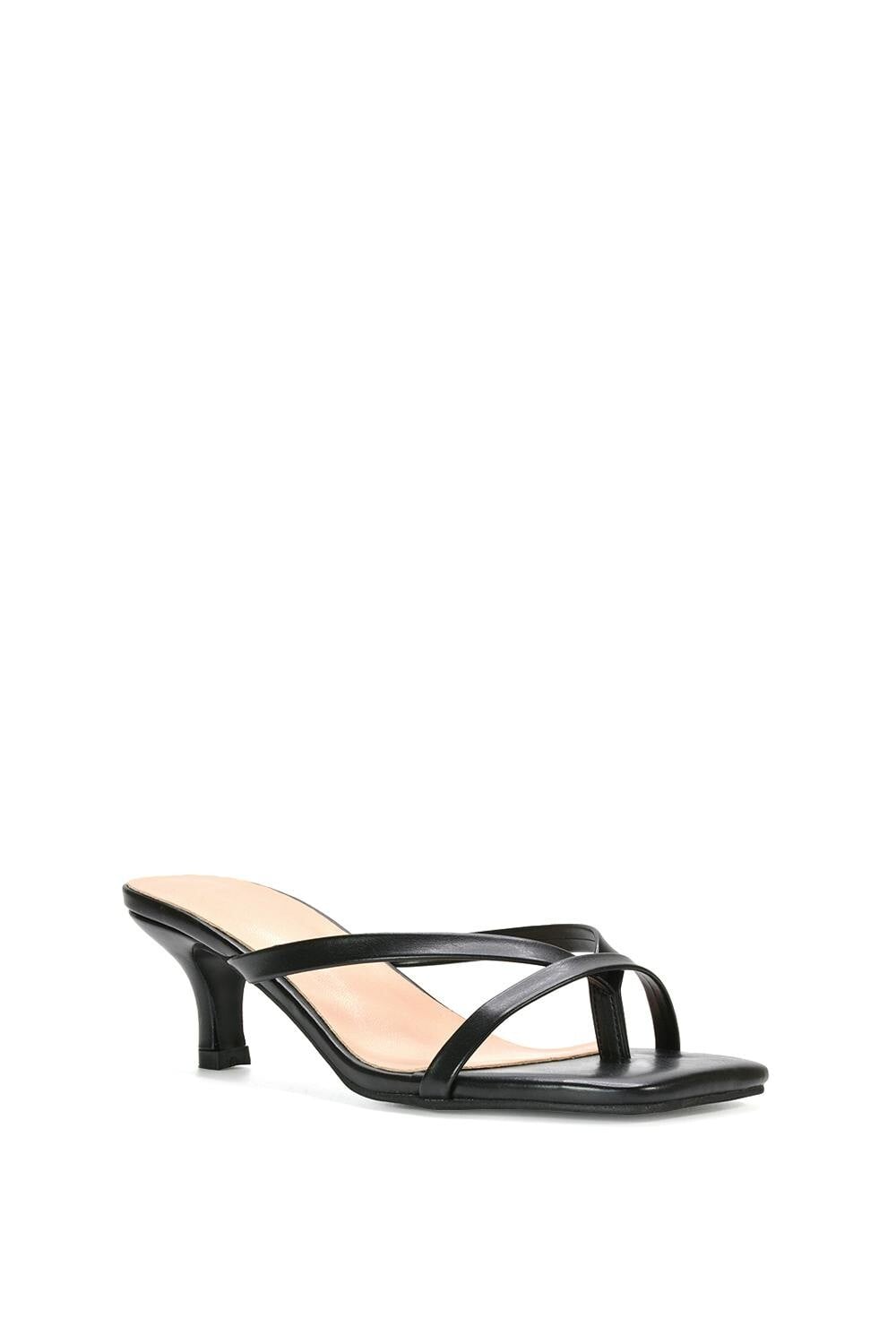 Xy London Women's Black Kitten Heel Sandal Mules With Toe Post - 8