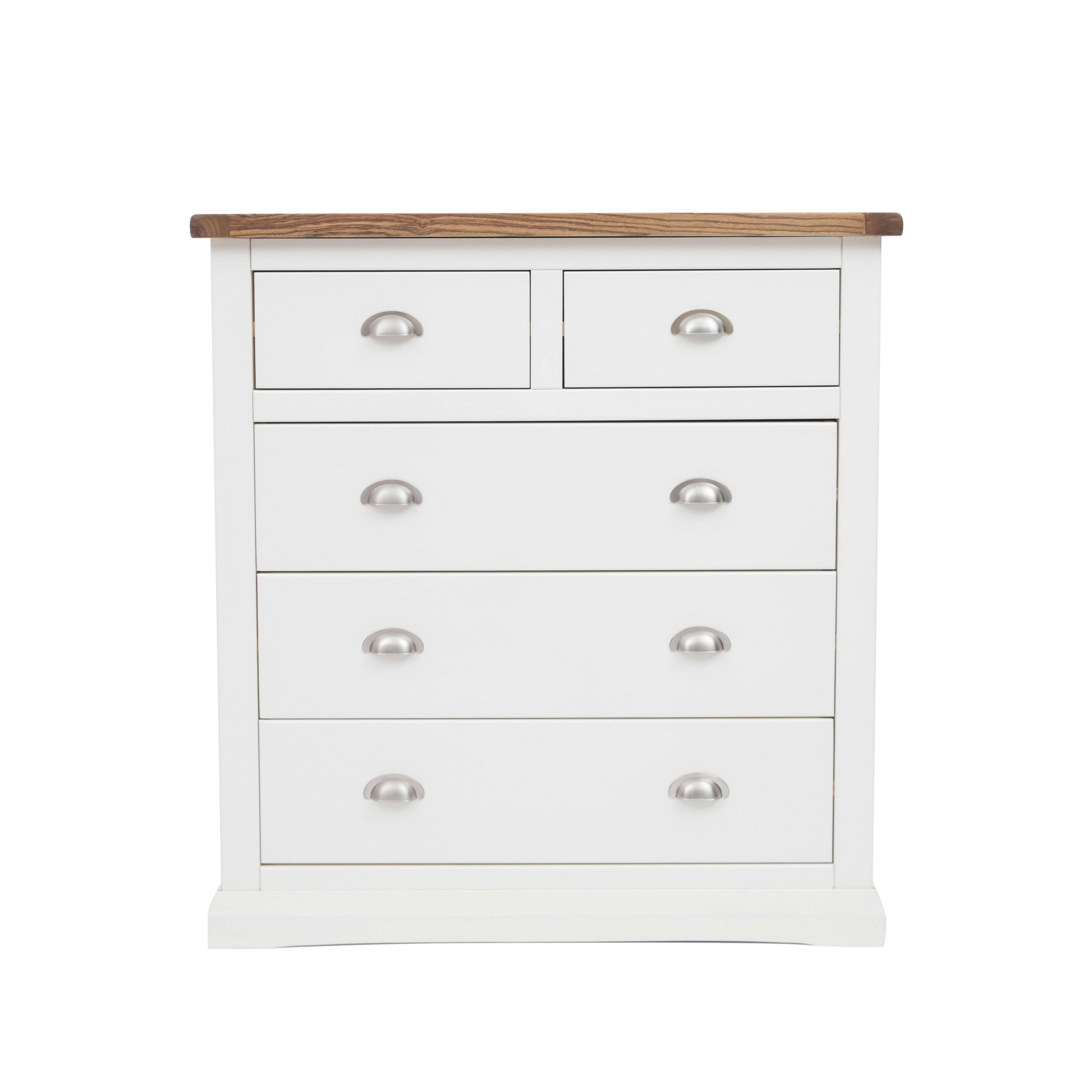 Rackhams White Cosenza 5 Drawer Chest Of Drawers Chrome Cup Handle - Off