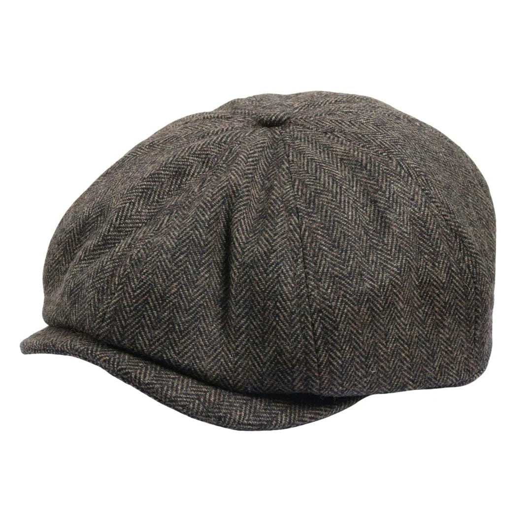 Truclothing Men's Brown Herringbone Newsboy Classic Flat Cap