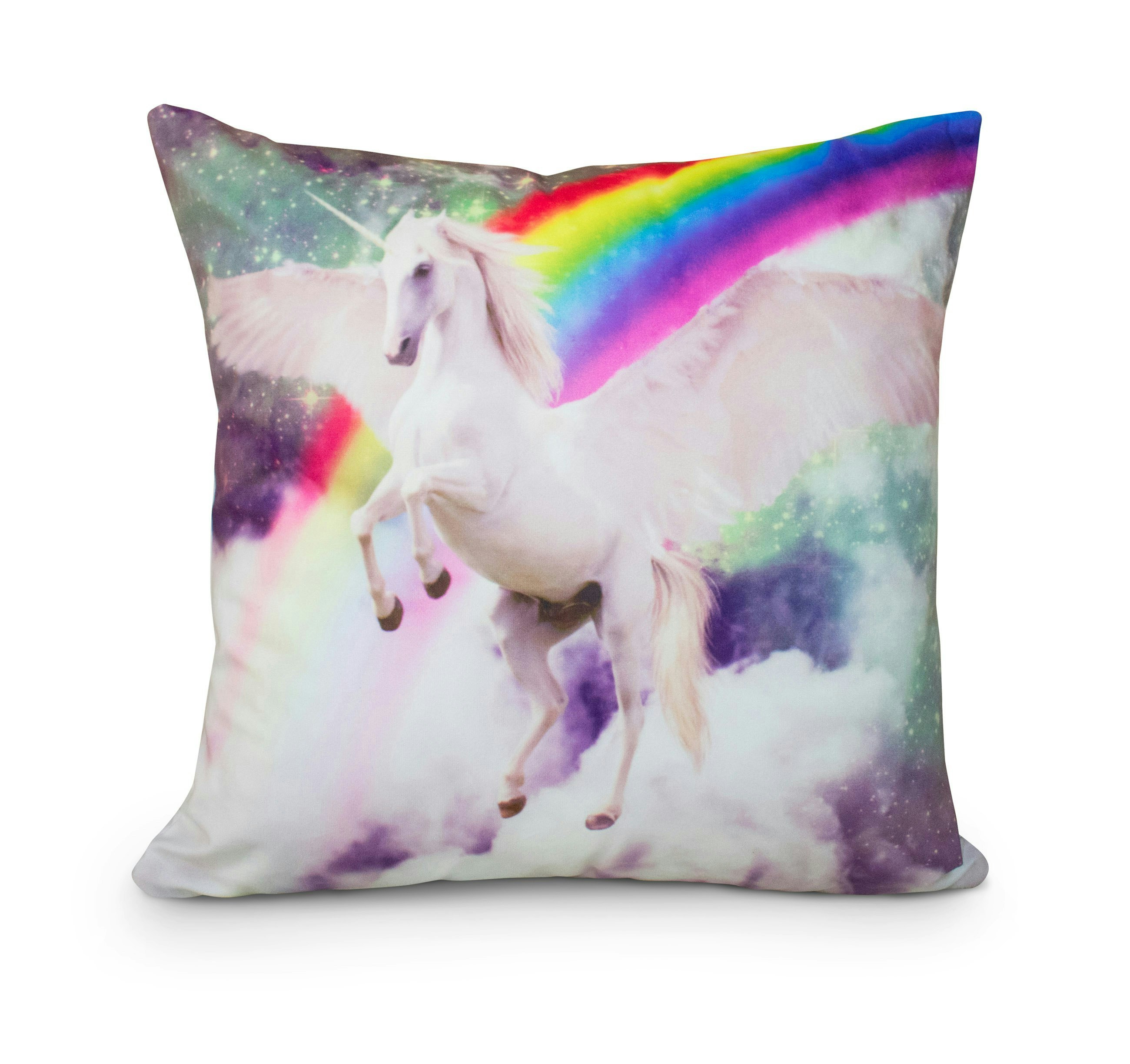 Velosso Colourful Unicorn Printed Cushion - 43Cm X 43Cm - Flying Unicorn Rainbow
