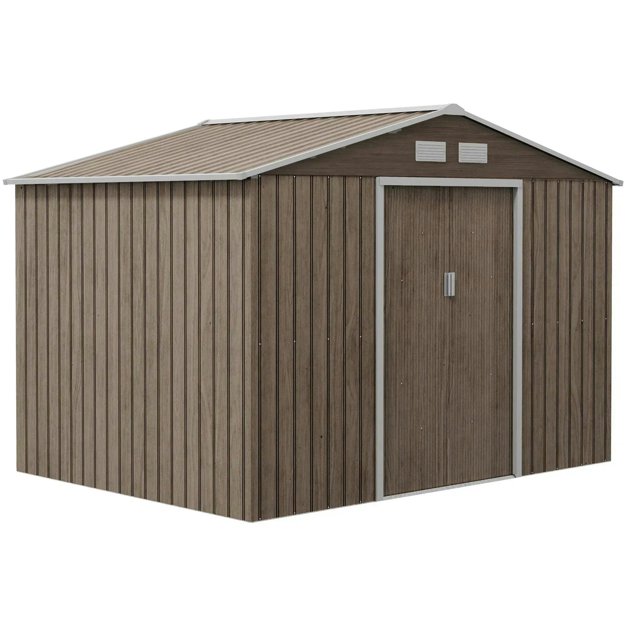 Outsunny Brown 9 X 6Ft Galvanised Garden Storage Shed With Sliding Door, - Image 5