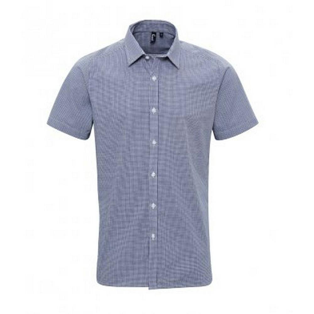 Premier Men's Navy Gingham Short Sleeve Shirt In | Size: Medium - Image 3