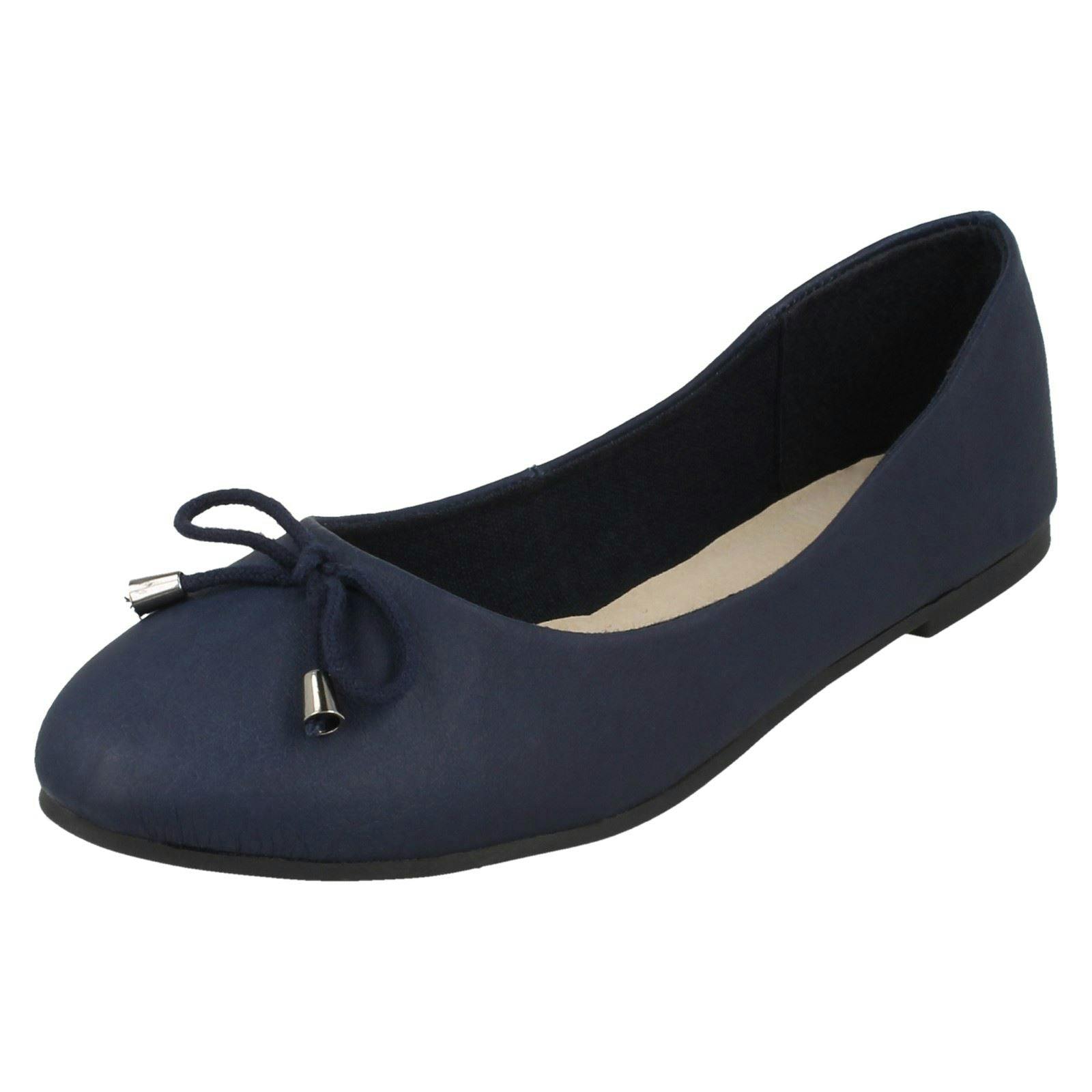 Leather Collection Women's Bow Trim Vamp Ballerinas - Navy - Uk 8