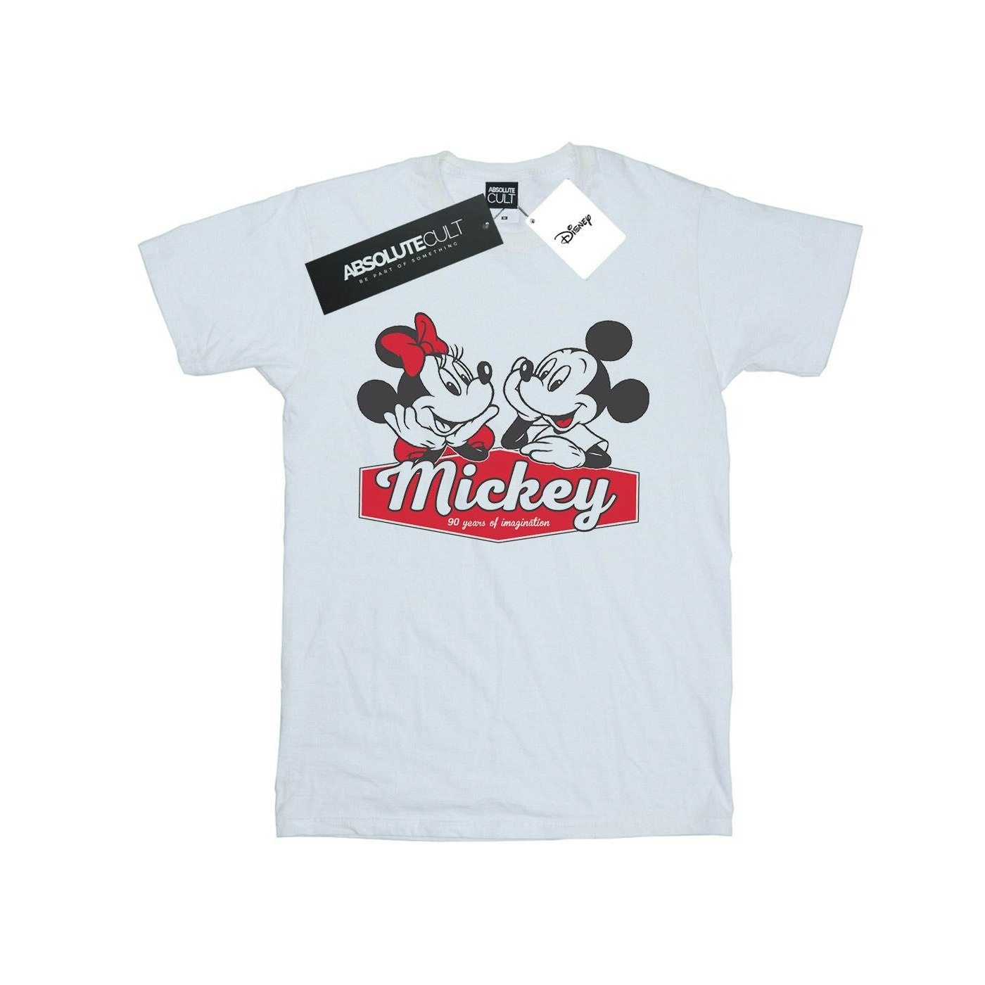 Disney Women's White / Mickie And Minnie 90 Years Cotton Boyfriend T-Shirt - Large