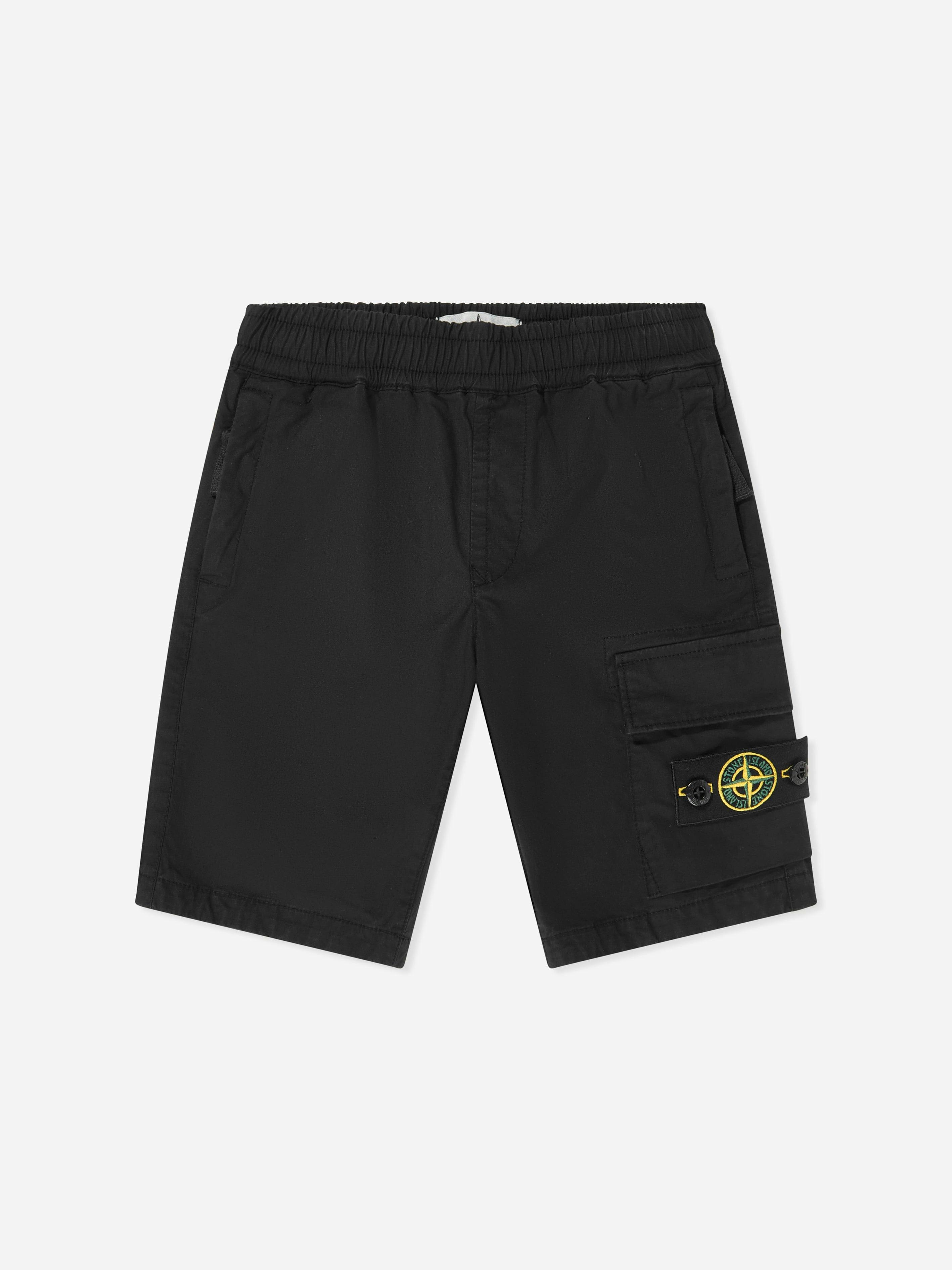 Stone Island Boys Black Junior Logo Pocket Bermuda Shorts In - 3 Yrs