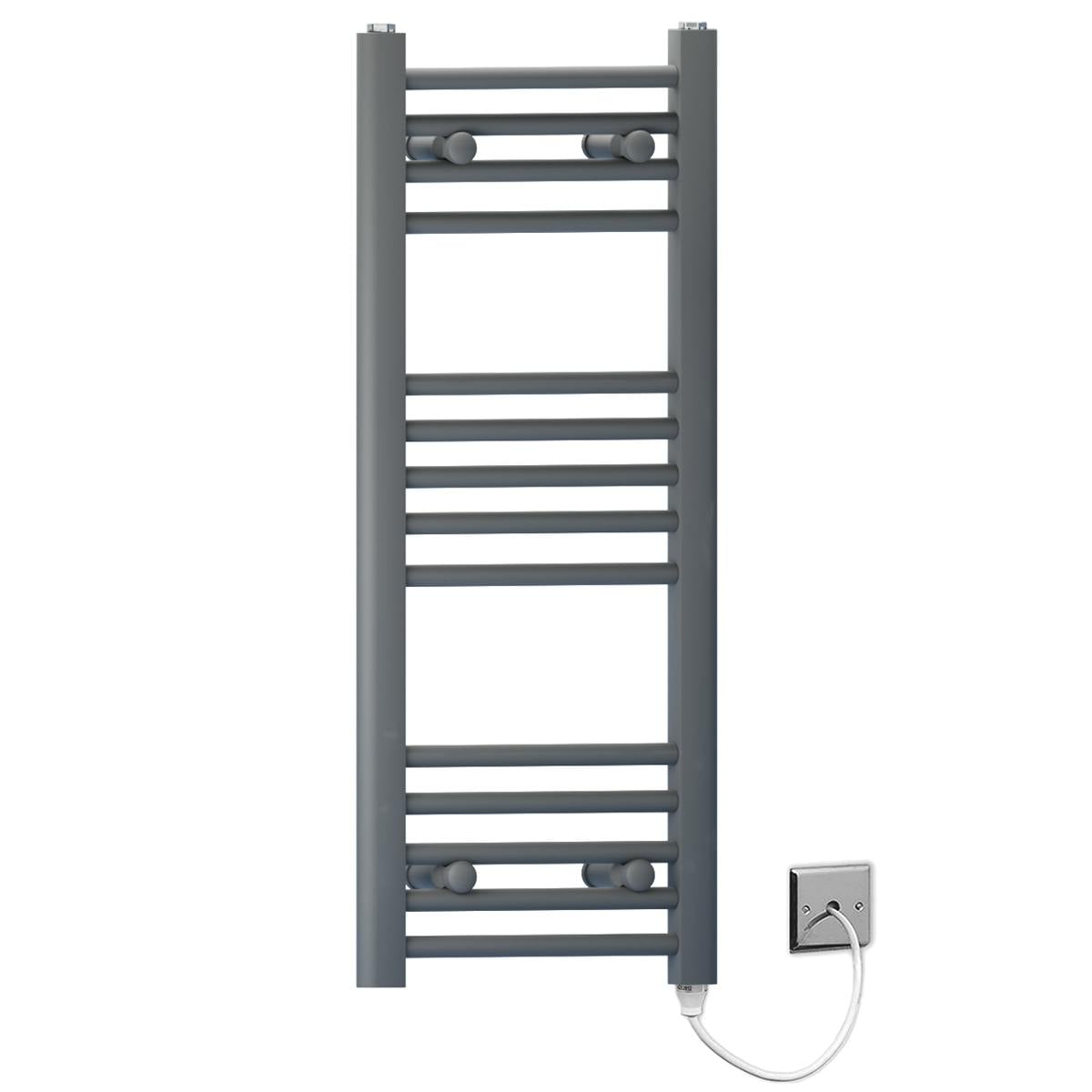 Myhomeware Anthracite/Grey 400Mm X 800Mm Flat Electric Pre-Filled Heated Towel Rail Radiator For Bathroom Designer Standard Element
