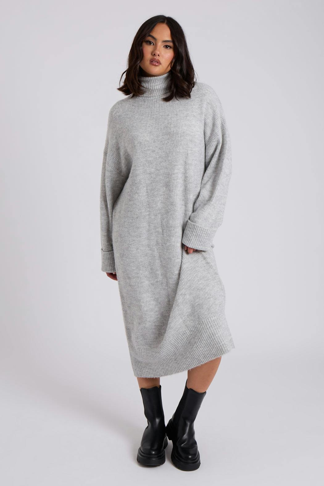 Urban Bliss Grey Roll Neck Midi Dress - S