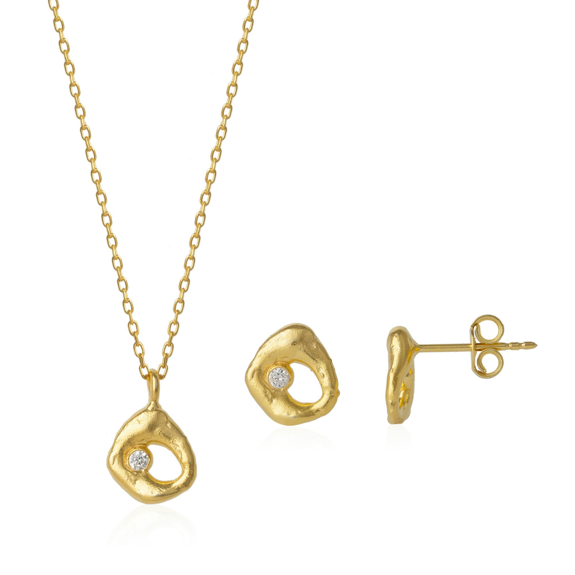 Spero London Silver/Gold Dripping Molten Natural Sterling Authentic Pendant Necklace & Earring Set