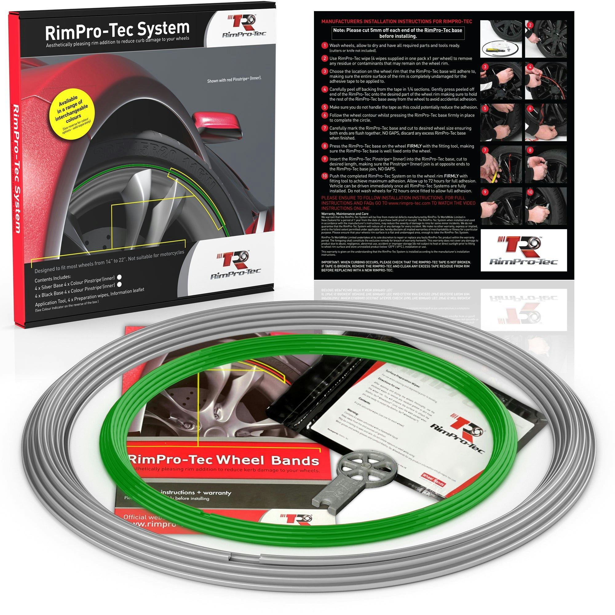 Rimpro-Tec Group Silver/Dark/Green 4X Base's 4X Pinstripe's / Rimpro-Tec® Wheelbands™ Car Wheel Styling Kit
