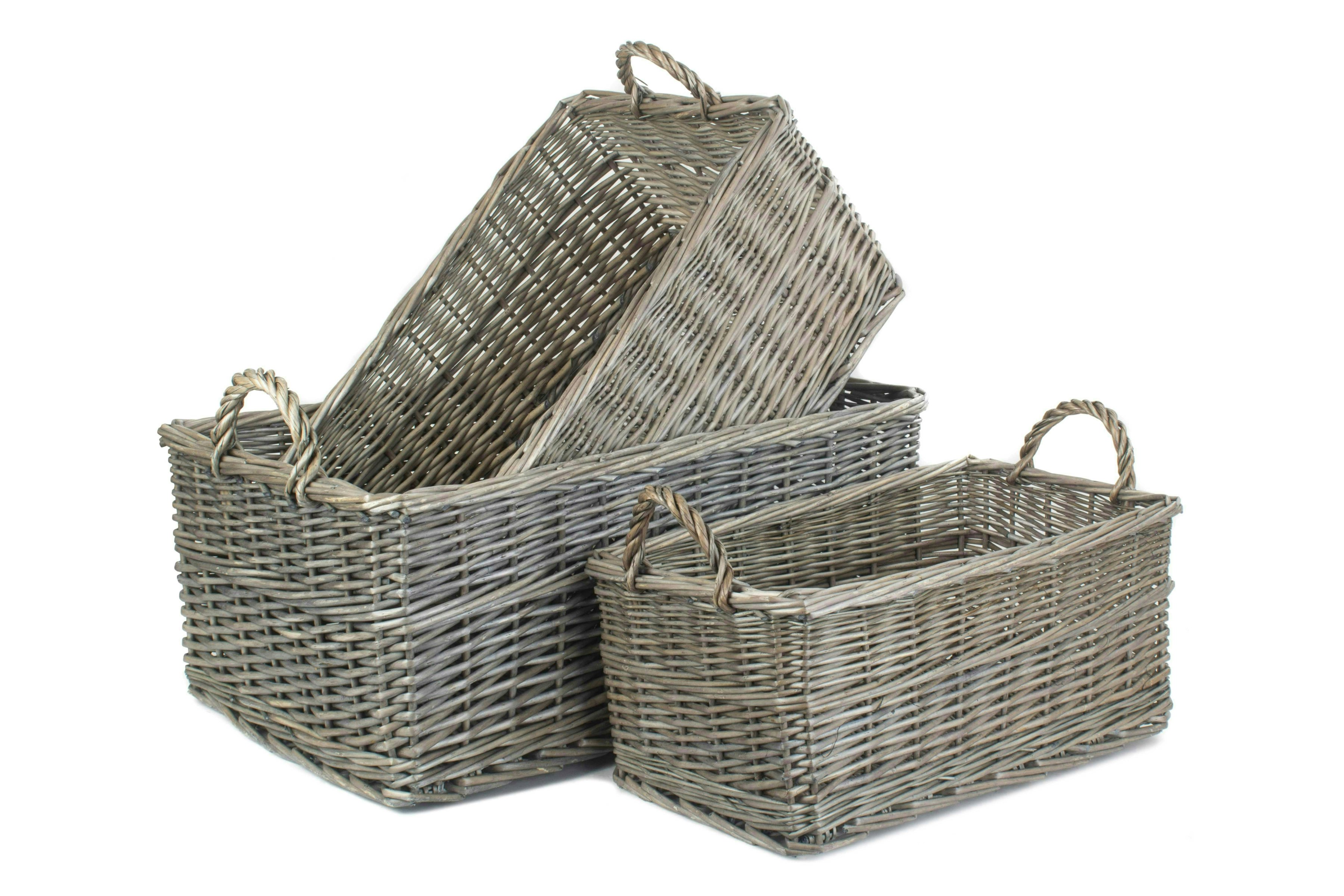 Rackhams Red Shallow Antique Wash Wicker Storage Basket - Set Of 3