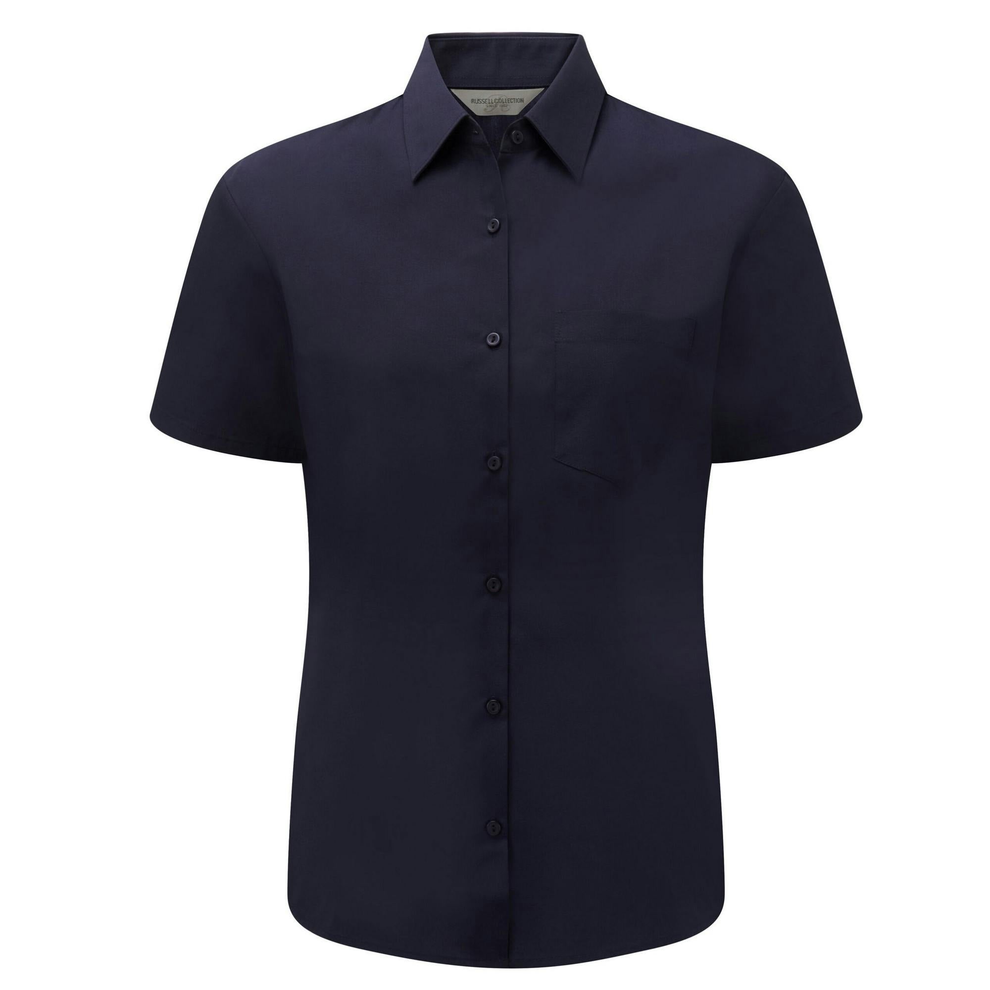 Russell Collection Women's Light Poplin Easy-Care Short-Sleeved Formal Shirt - French Navy - Xxl - French Navy - 65% Polyester/35% Cotton