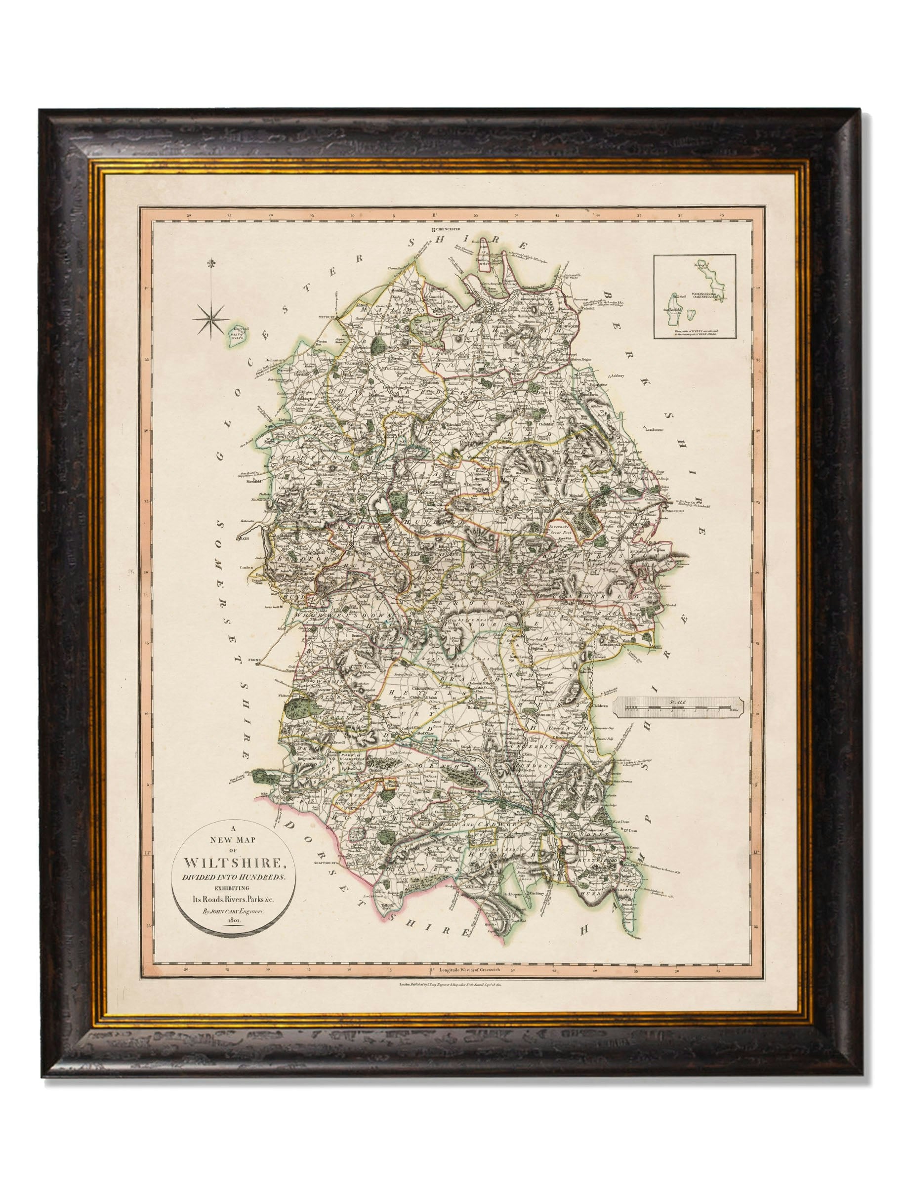 Rackhams Black C.1806 County Maps Of England - 84 X 70Cm - Wiltshire