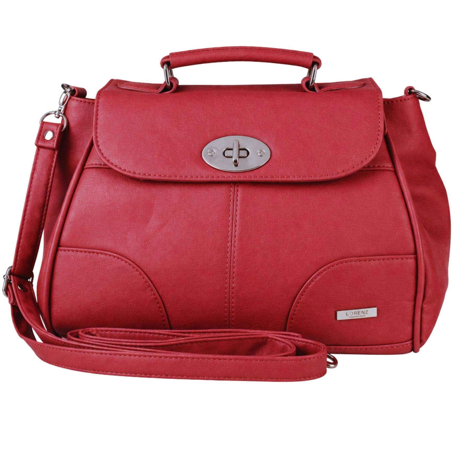 Lorenz Red Triple Zip Flapover Crossbody Shoulder Bag