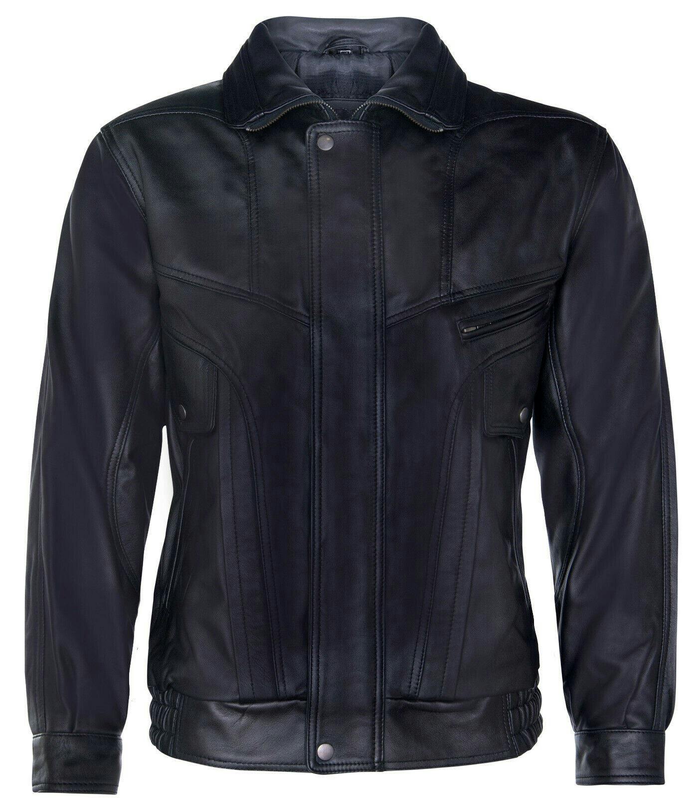 Infinity Leather Men's Black Leather Bluson Tailored Bomber Jacket - Uk S | Eu 46 | Us 36
