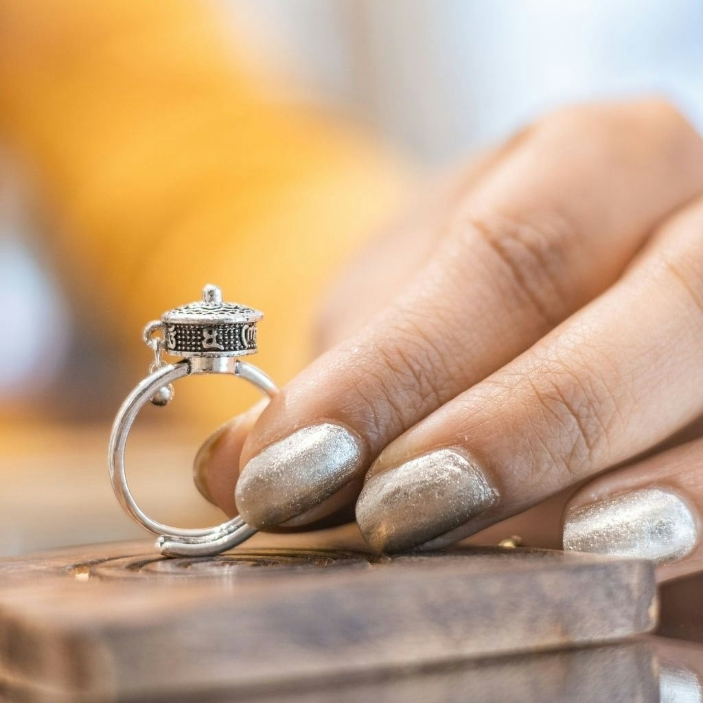 The Colourful Aura Women's Silver Adjustable Monk Buddhist Tibetan Spinner Mantra Prayer Ring In - Image 5