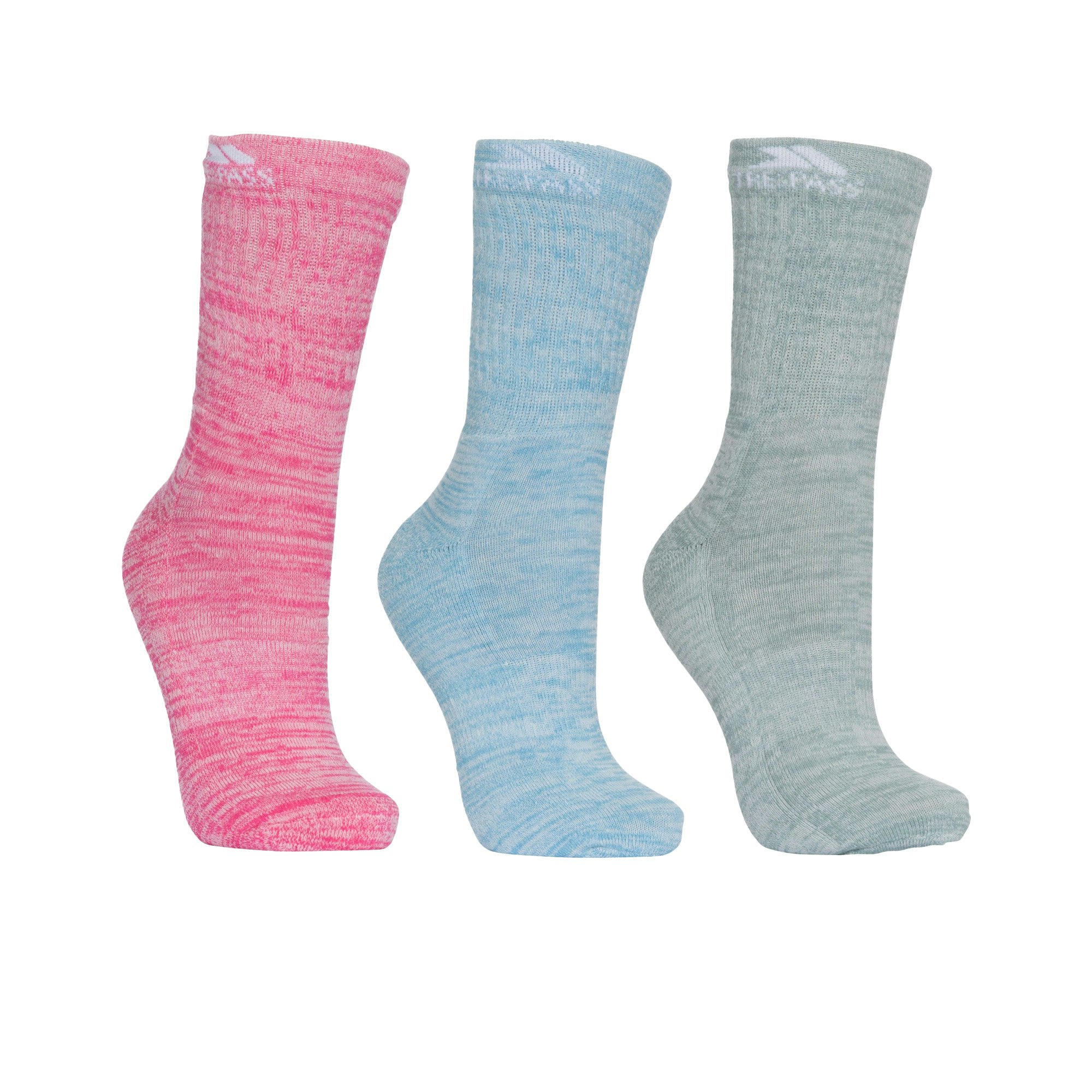 Trespass Women's Blue / Helvellyn Trekking Socks (Pack Of 3) - Rose Melange/ Melange/Sage Melange - Rose Melange/ Melange/Sage Melange Size 3-6 Uk