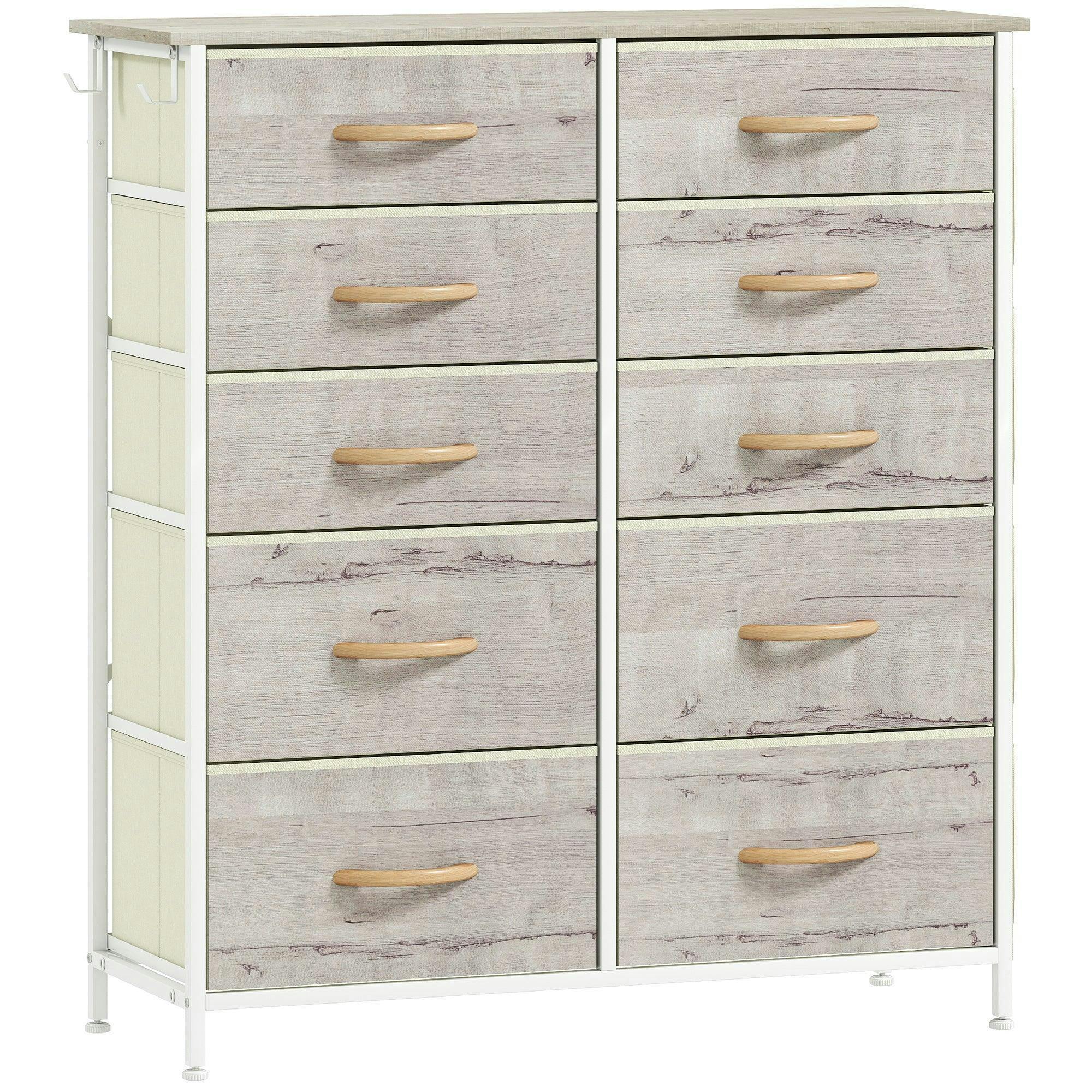 HOMCOM Fabric Chest of Drawers, 10 Drawer Dresser for Bedroom, Natural Wood | Size: XL - Image 5