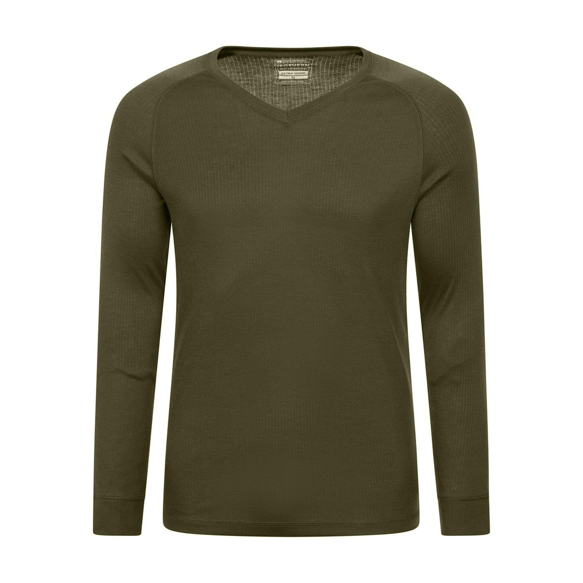 Mountain Warehouse Men's Green Talus V Neck Thermal Top - Khaki - 3XL - Khaki - 100% Polyester