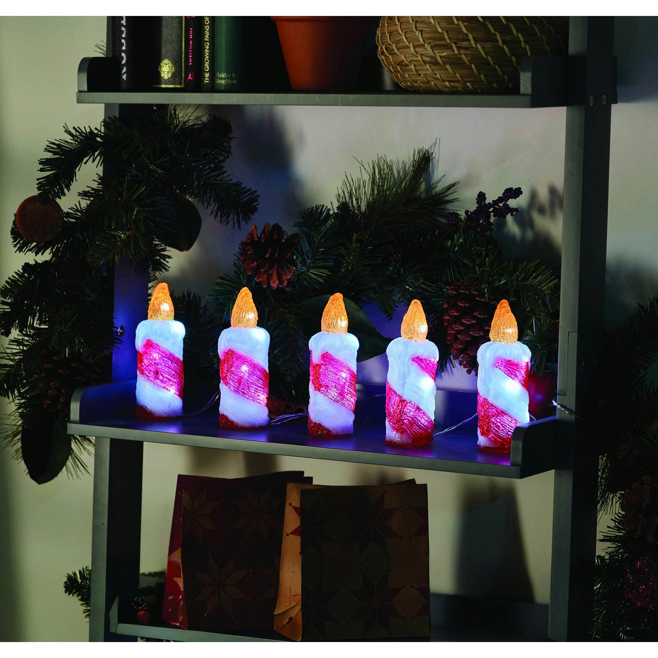 Rackhams Light/White Inlit Ice Flickering Candles Set Of 5 - One Size