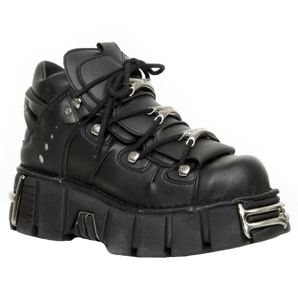 New Rock Unisex Black Vegan Leather Gothic Boots- M-106-Vs1 - Uk 9 | Eu 43 | Us 10.5