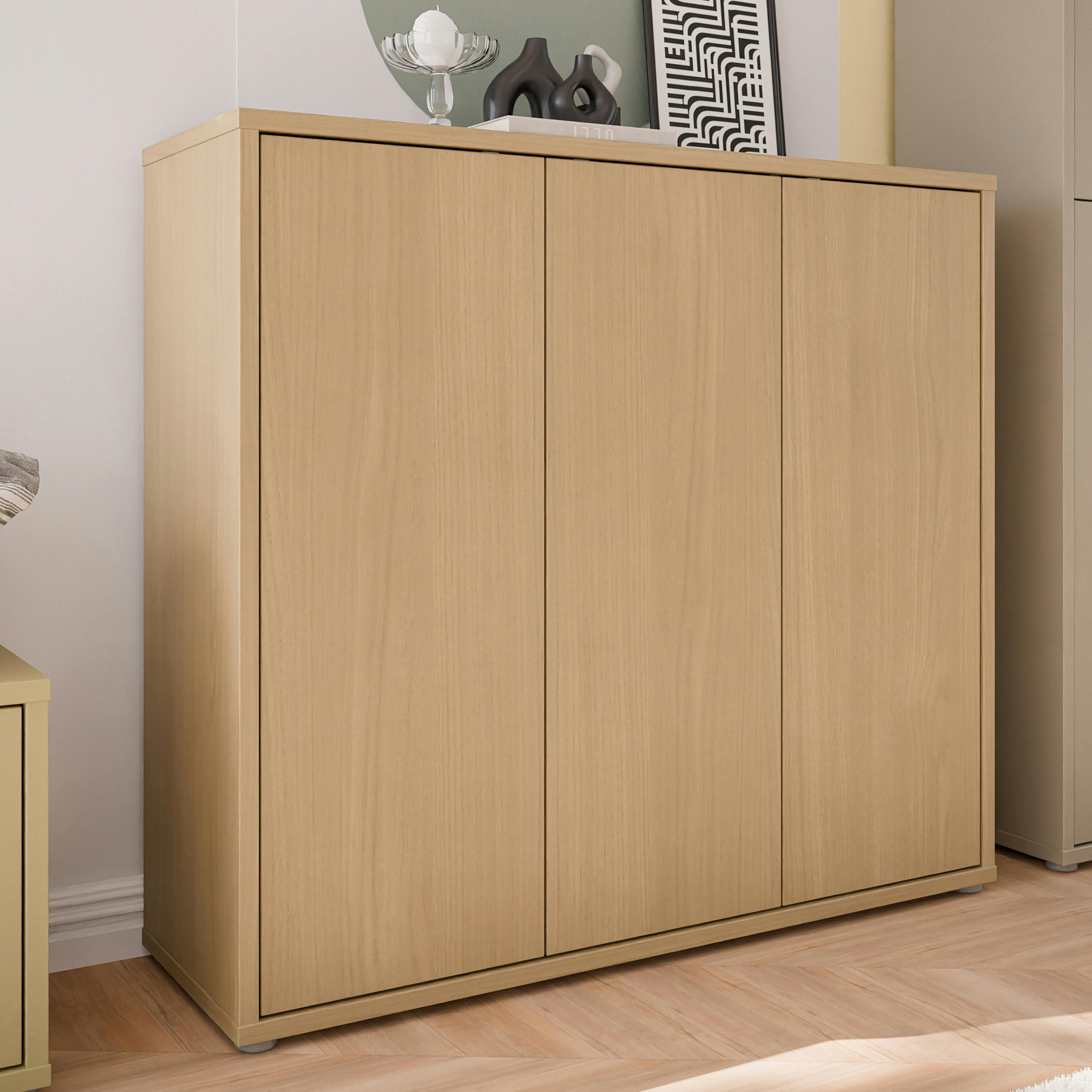 Rackhams Alice Springs Shoe Cabinet With 3 Doors Push-To-Open In Elegancia Oak - Matt - Standard - Elegancia Oak