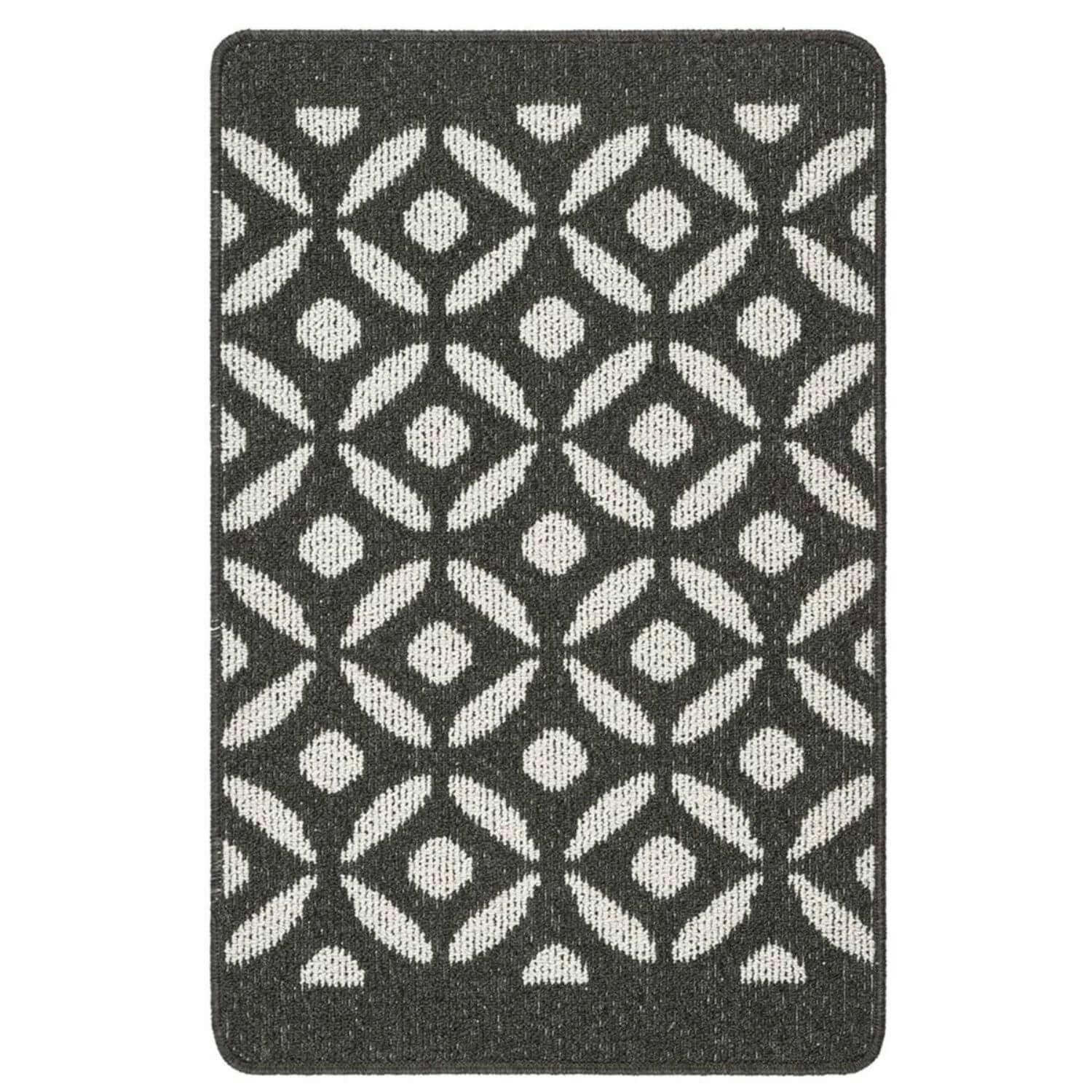 Rackhams Dark/Grey Washable Geometric Mat And Runner - 50X80 Cm