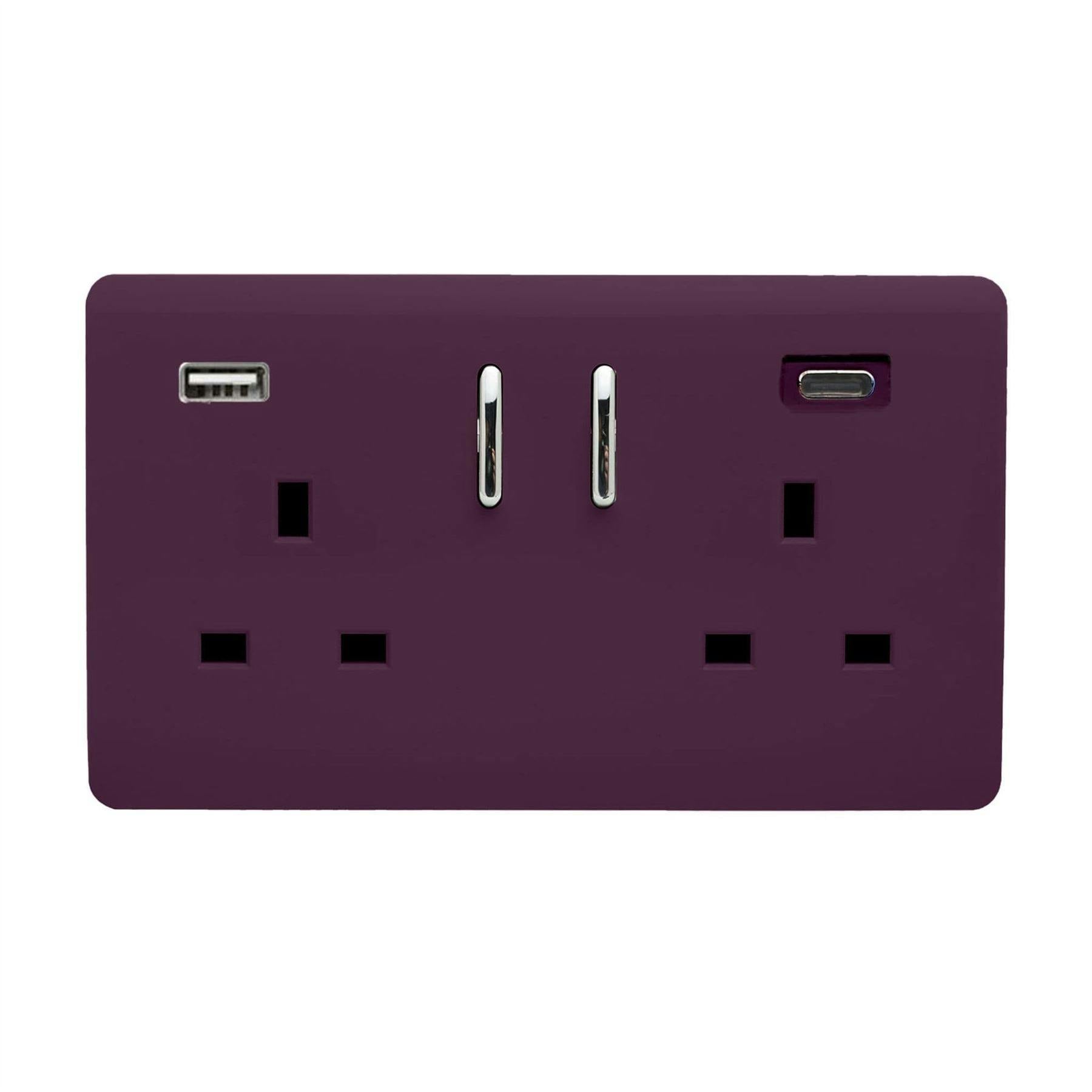 Trendi Switch Purple 2 Gang Usb 3100Ma Type A & C Usb Plug Socket In Plum