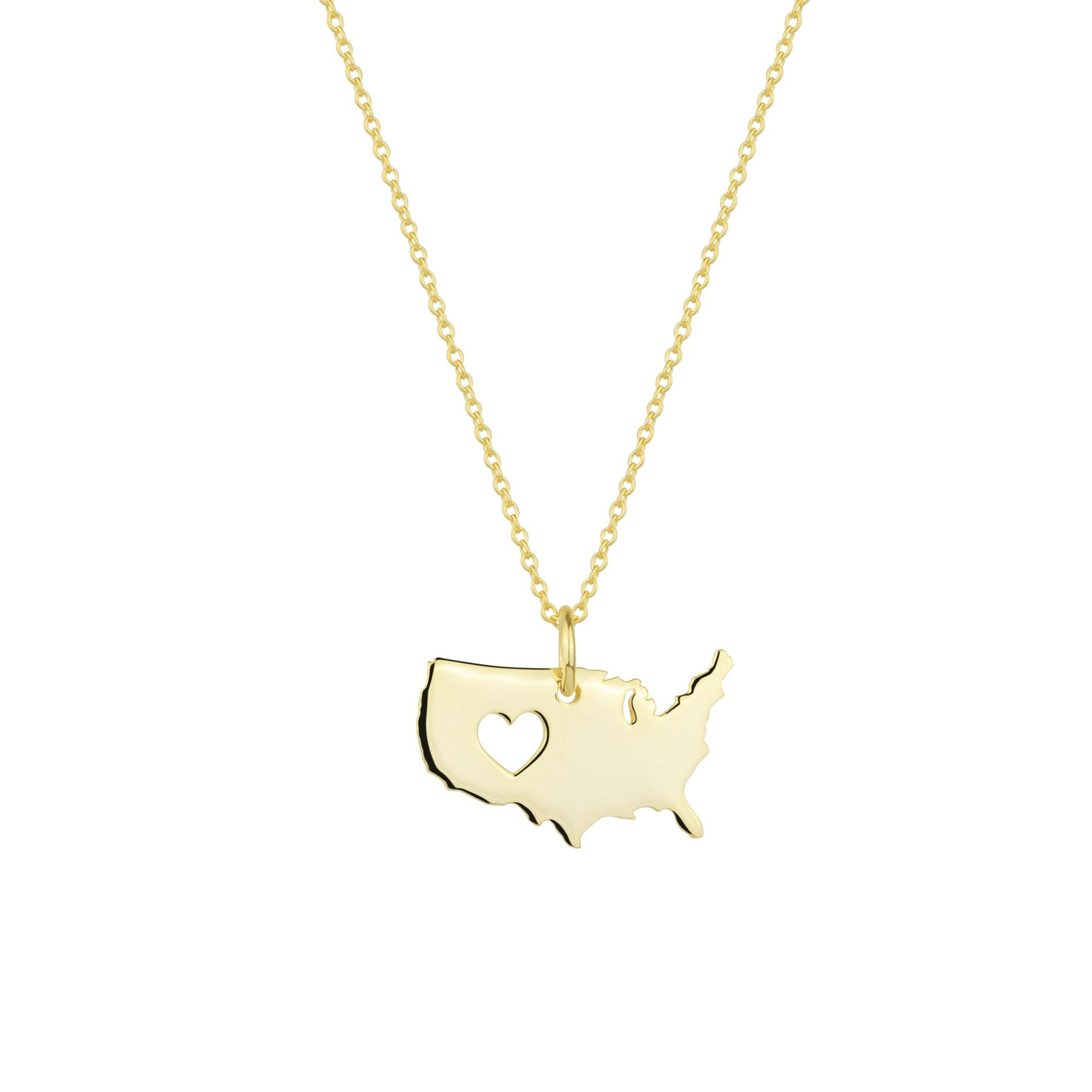 Spero London Silver/Gold Love Usa (America) Map Heart Necklace Sterling