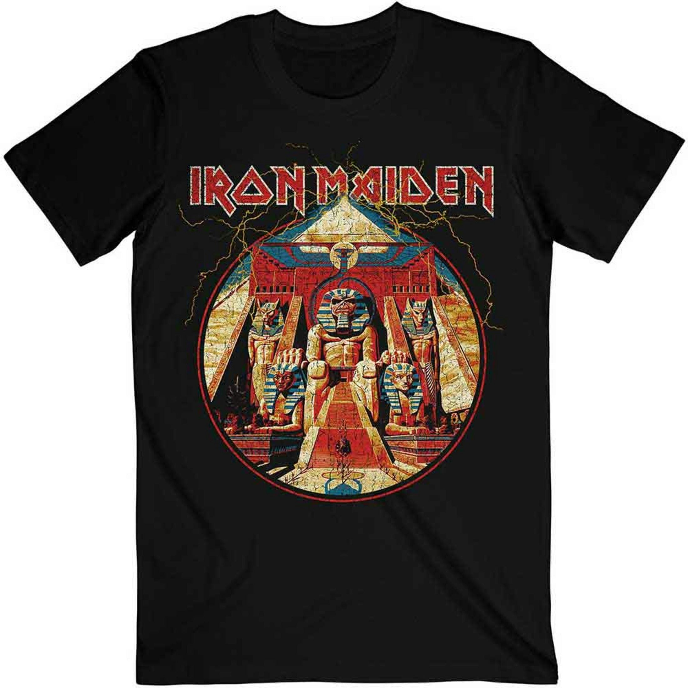 Paradiso Clothing Men's Black Iron Maiden Powerslave Lightning Circle T Shirt - Xxl