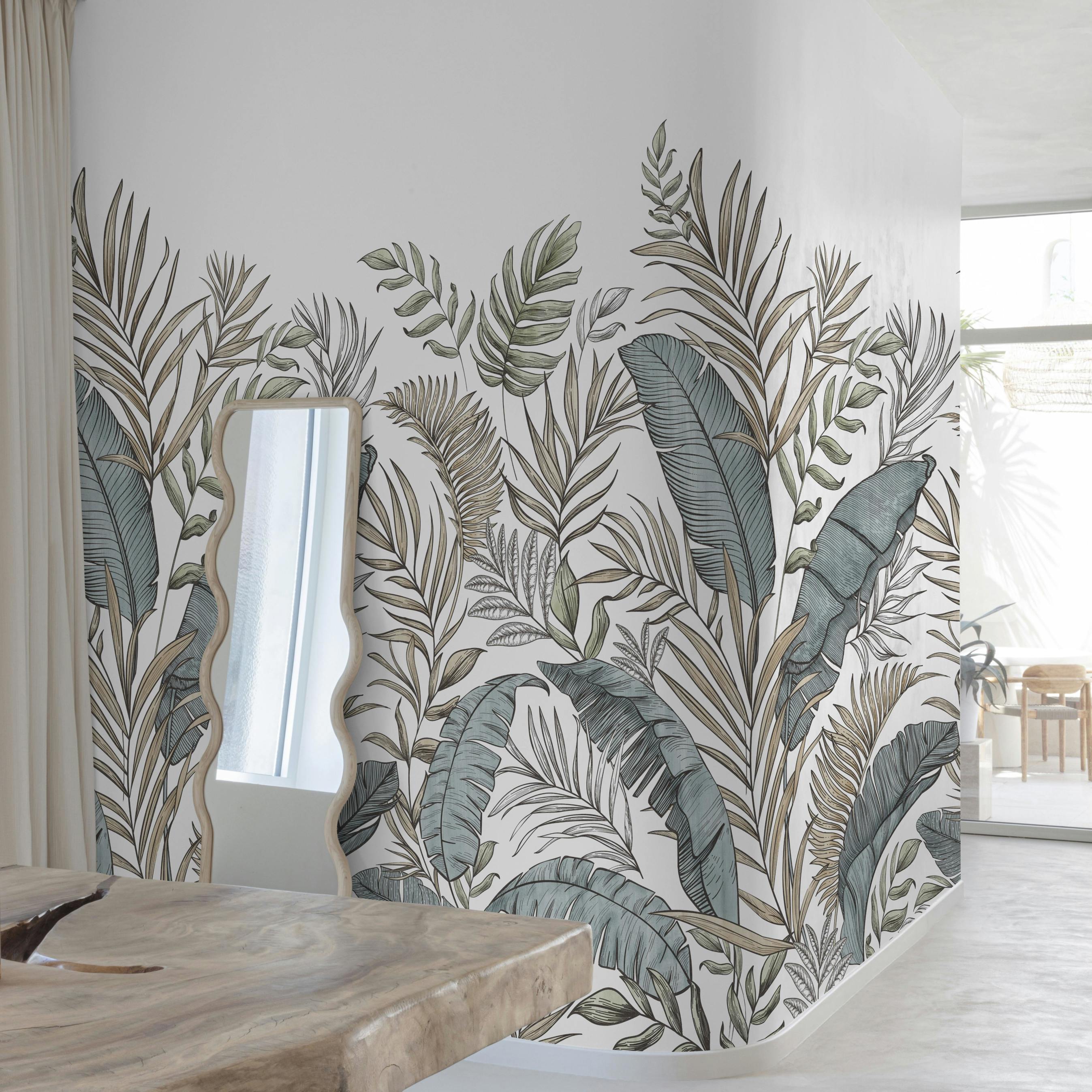 Rackhams Green Calobra Botanical Jungle Leaf 3 Panel Repeatable Mural 1.59 X 2.8M,
