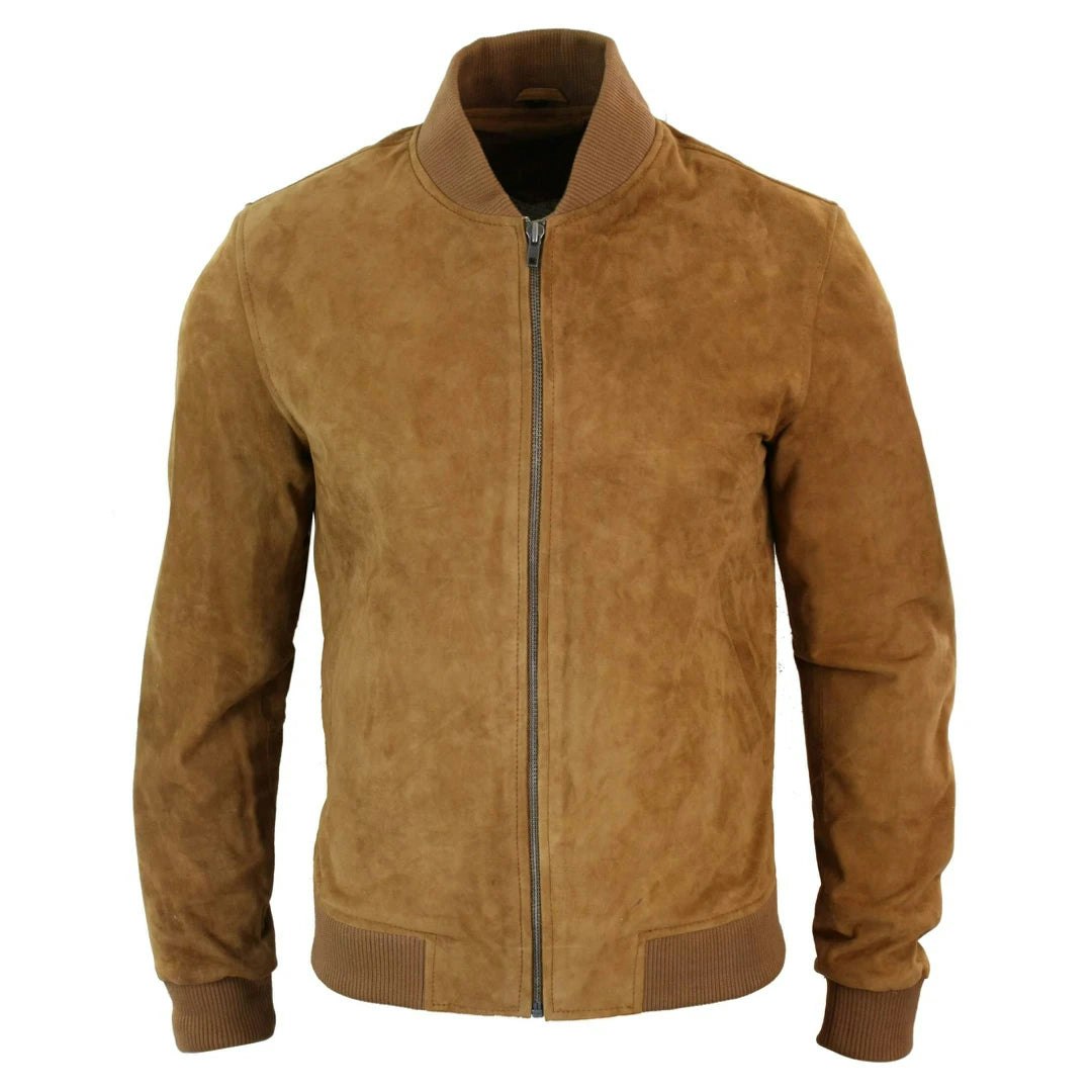 Infinity Leather Men's Black Leather Company Suede Leather Varsity Bomber College Jacket Classic Camel - Tan - 4XL