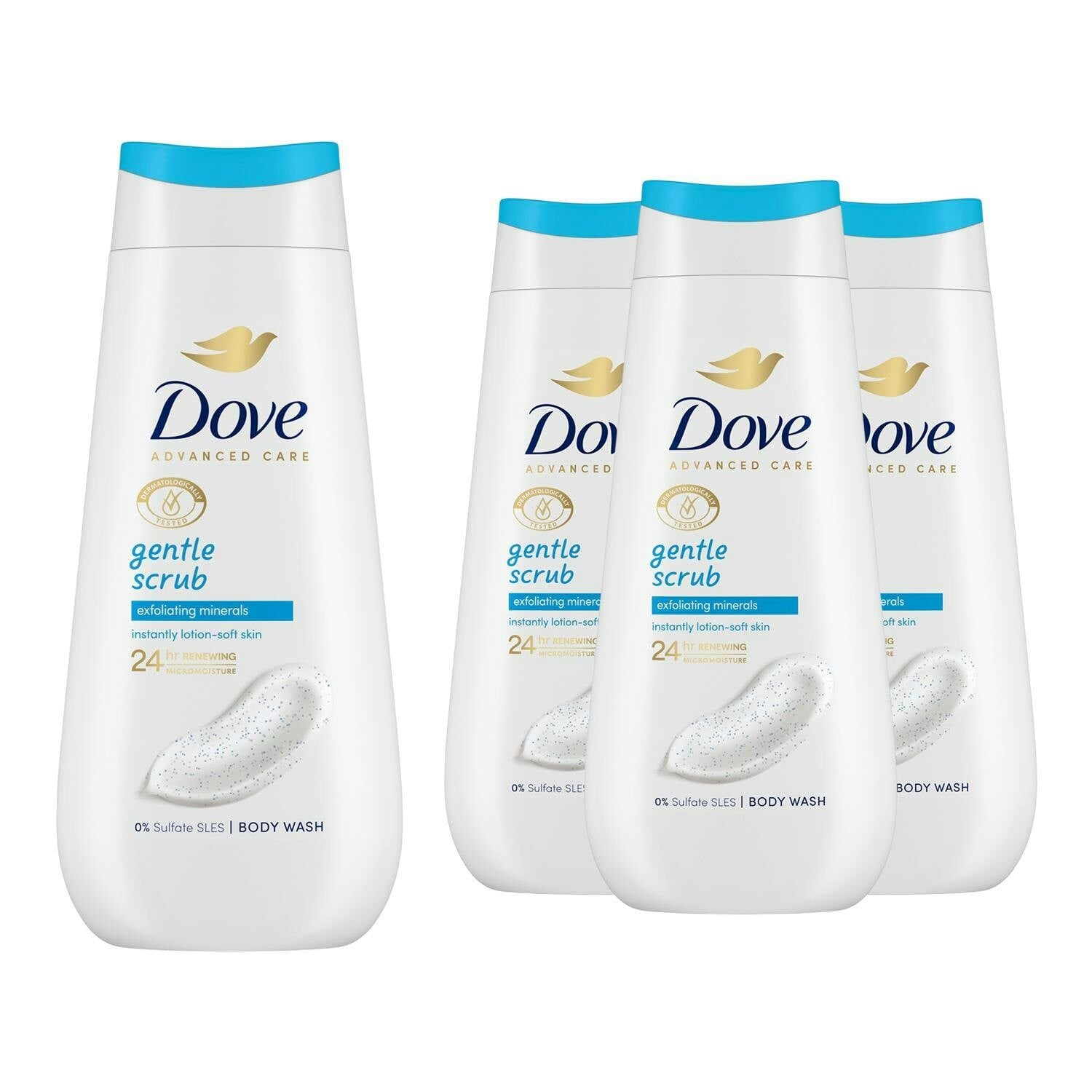 Dove Advanced Care Gentle Scrub Body Wash 24H Renewing Micromoisture 4X225ml