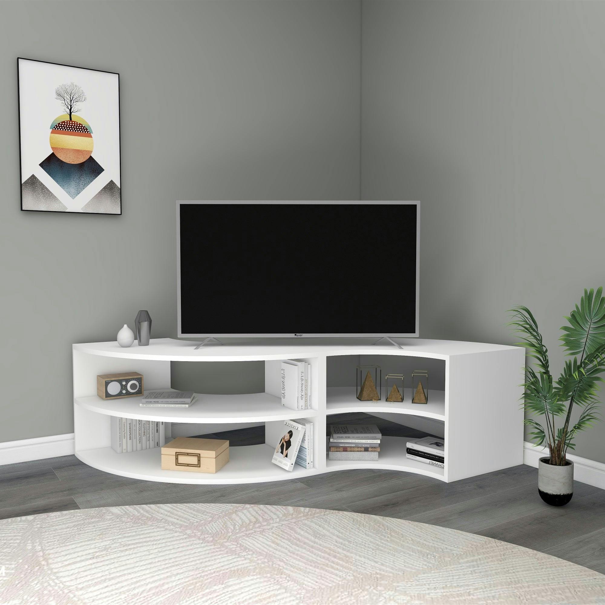 Rackhams White Melitta Corner Tv Stand With Shelving Unit
