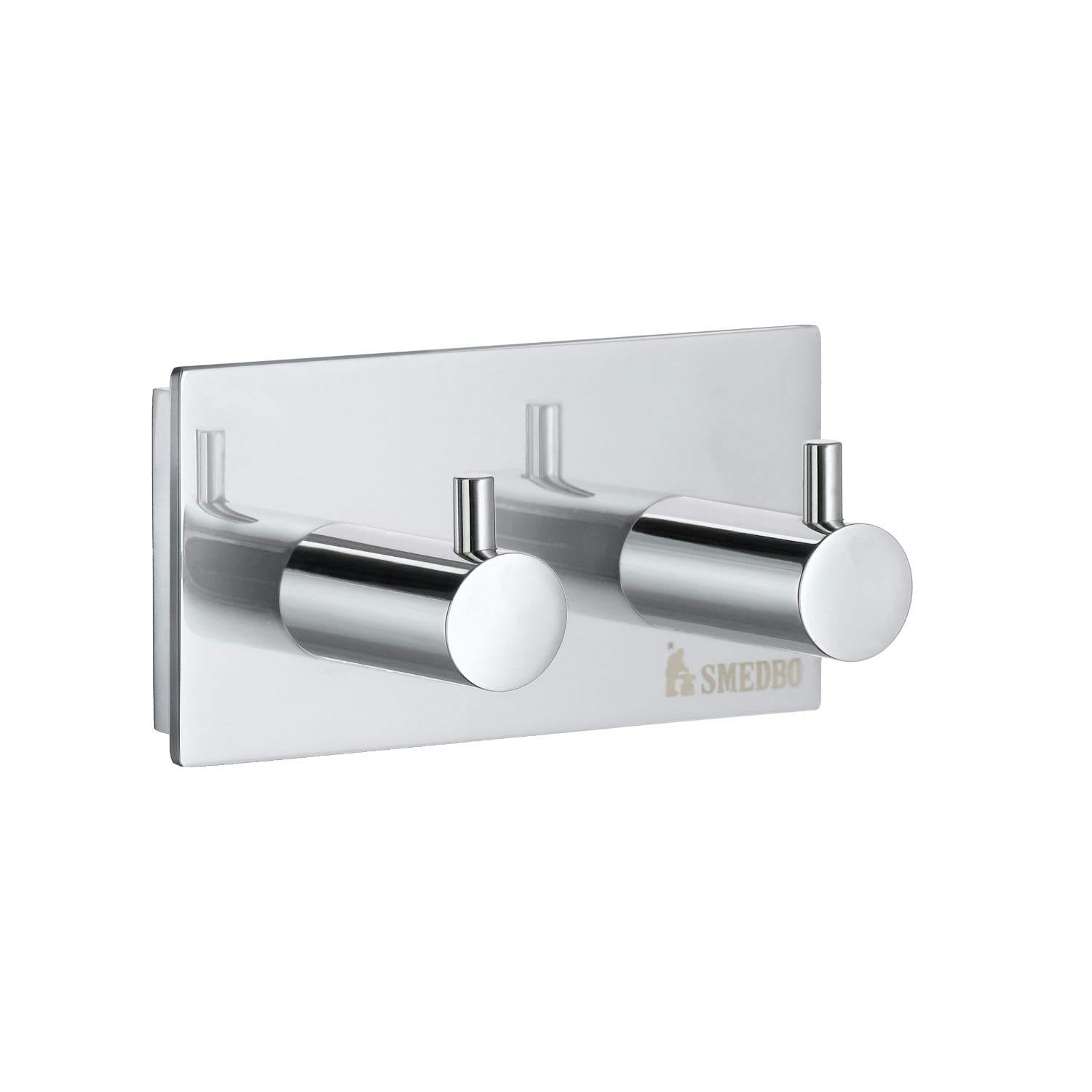 Smedbo Polished Chrome Double Towel Hook Rail 40Mm X 80Mm Wall Mounted Bathroom Rectangular Robe Hooks Clothes Hanger Coat Peg
