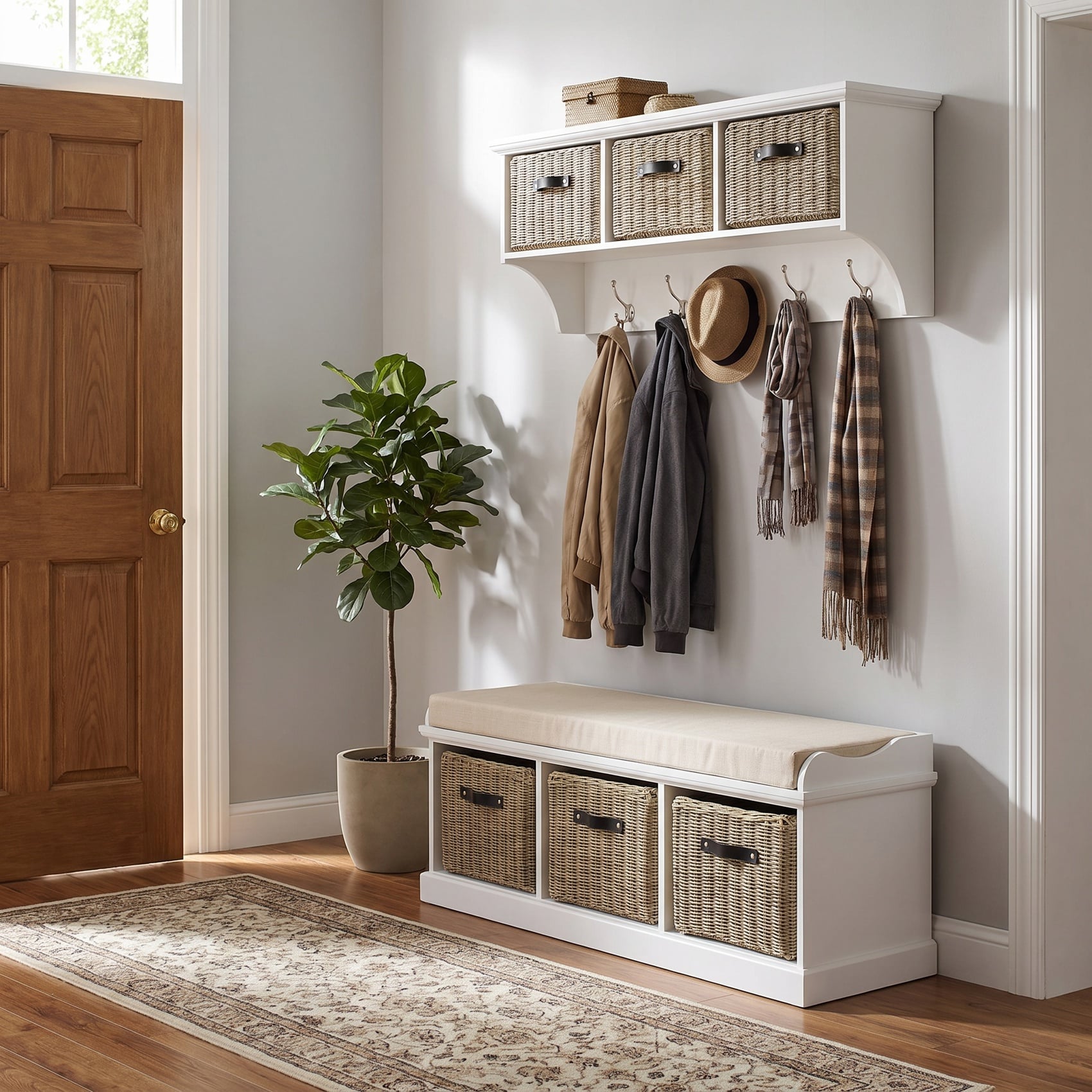 Statement Furniture White Tetbury Hanging Shelf And Bench Set With Storage - Large