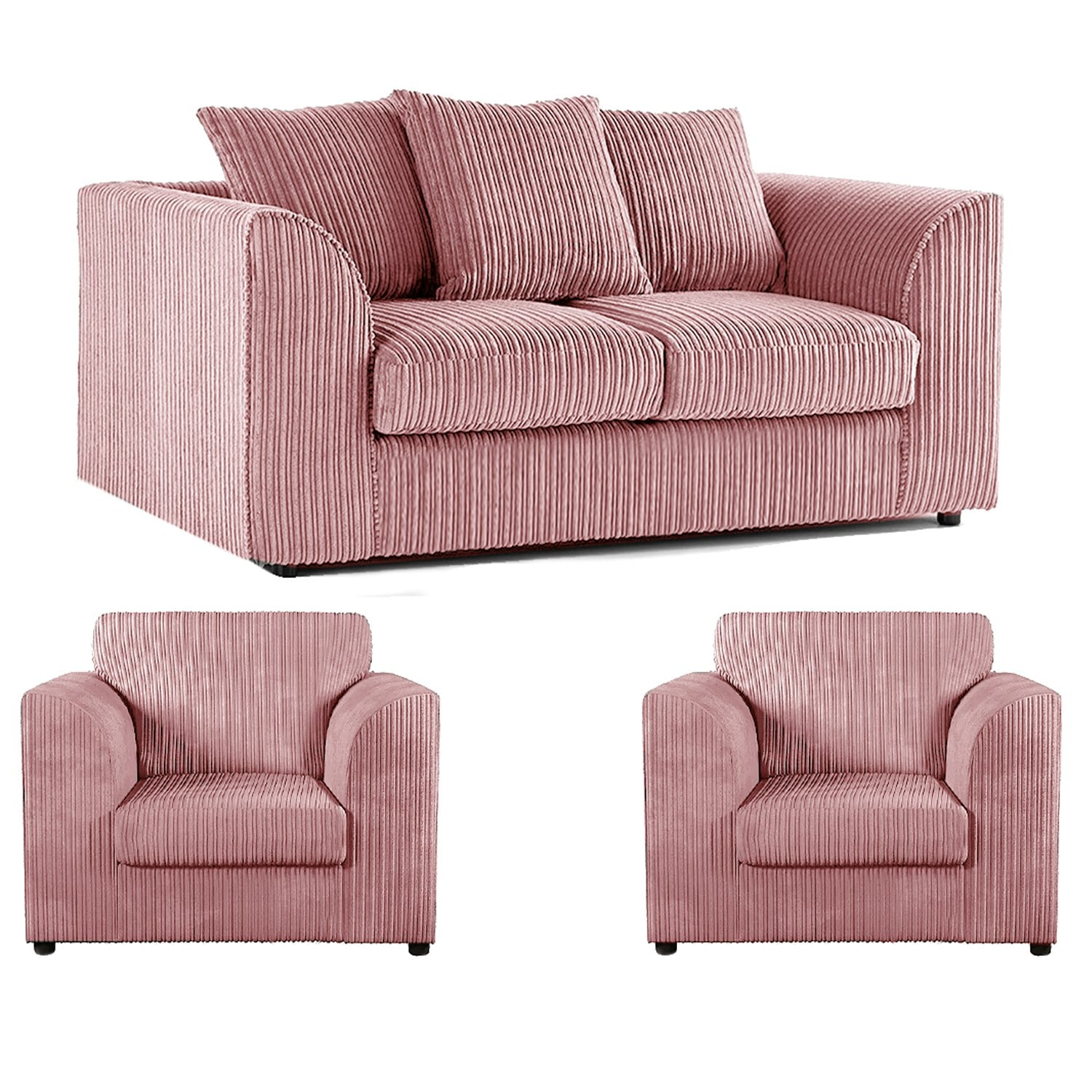 Furnishings For Less Pink Luxor Jumbo Cord 2 Seater And 2 X Armchairs - Scatter Back