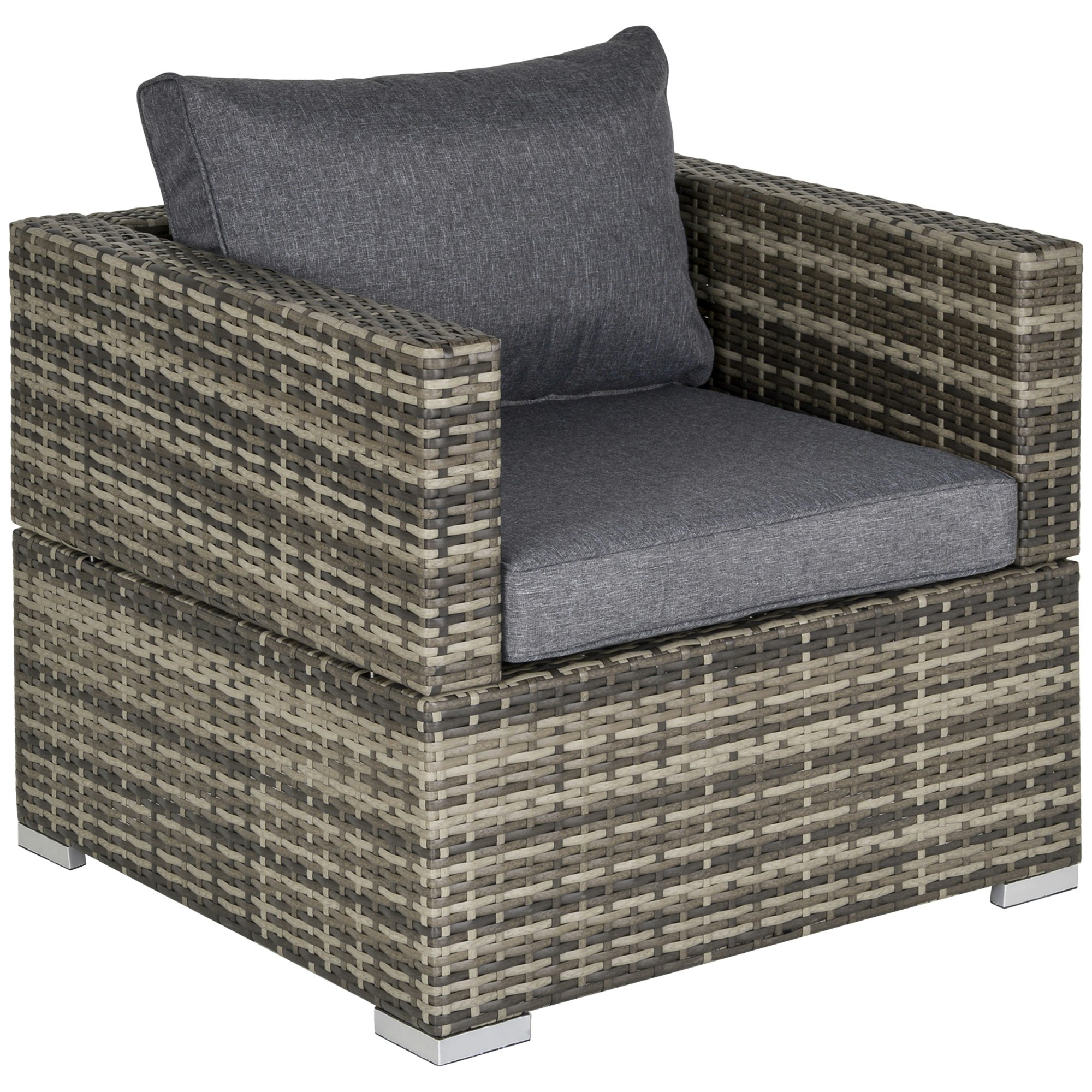 Rackhams Grey Single Wicker Sofa Chair W/ Padded Cushion, Garden Balcony - Deep - Steel, Pe Rattan, Polyester - 75Cm X 75Cm X 65Cm
