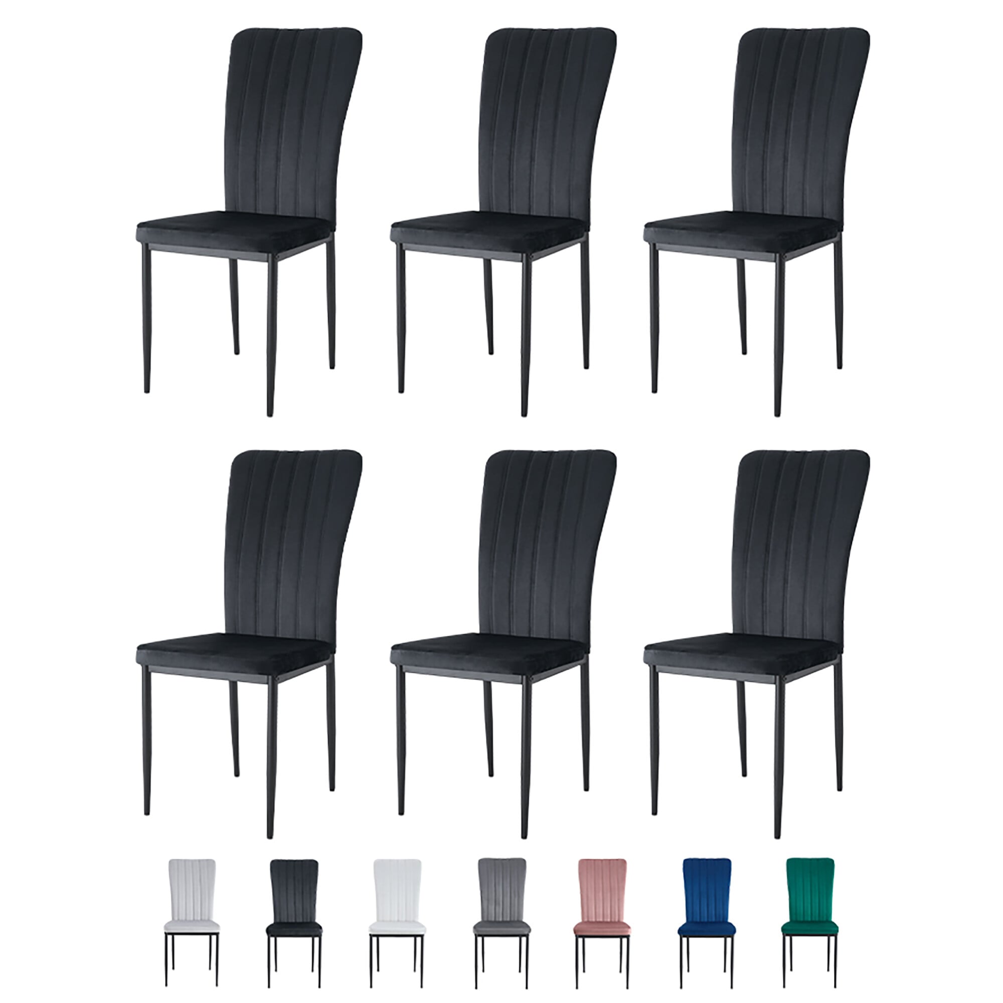 Rackhams Black Set Of 6 Velvet Effect Dining Chairs Plush Padded Upholstered Accent Chair Elle