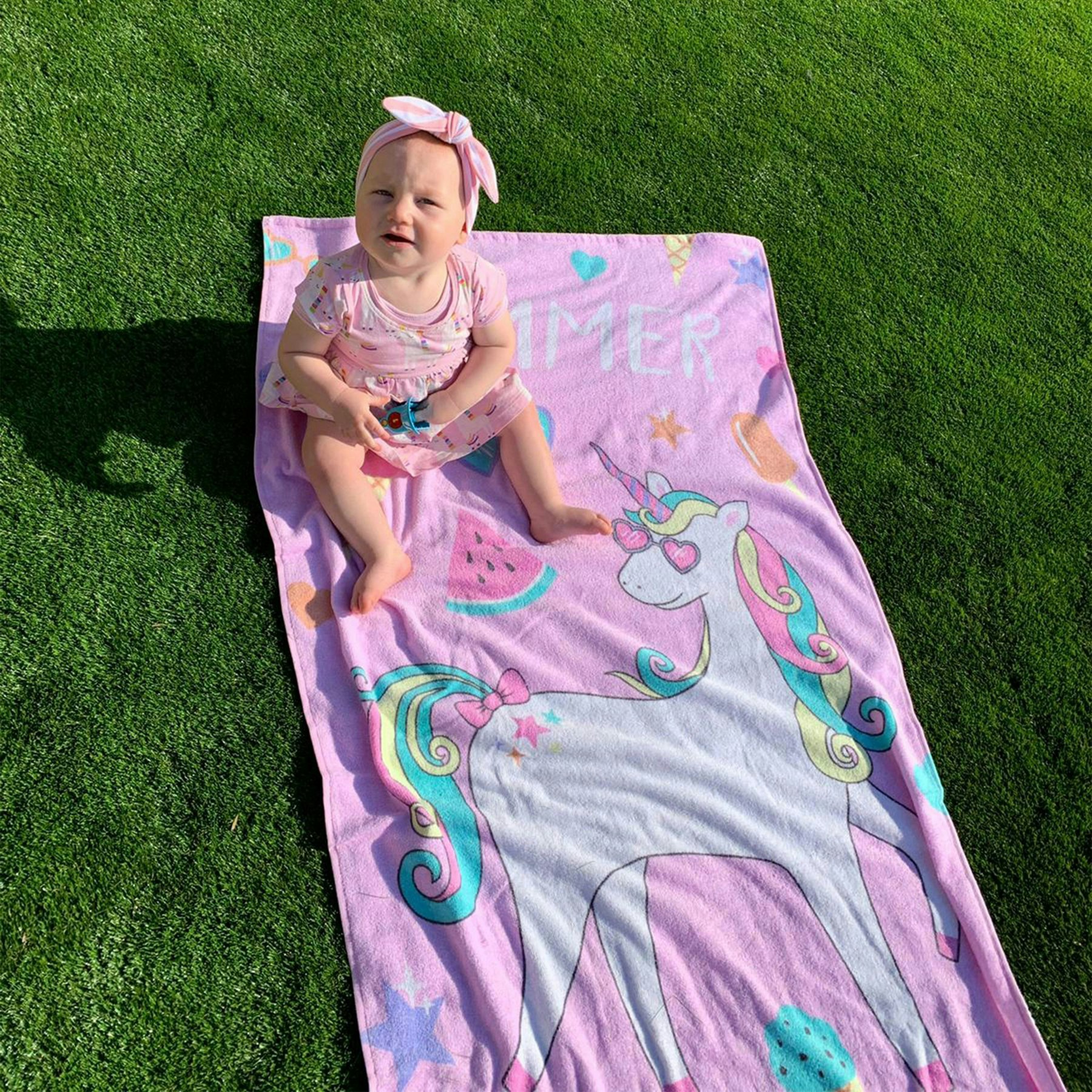 Catherine Lansfield Pink Summer Unicorn Multi Beach Towel - Multi