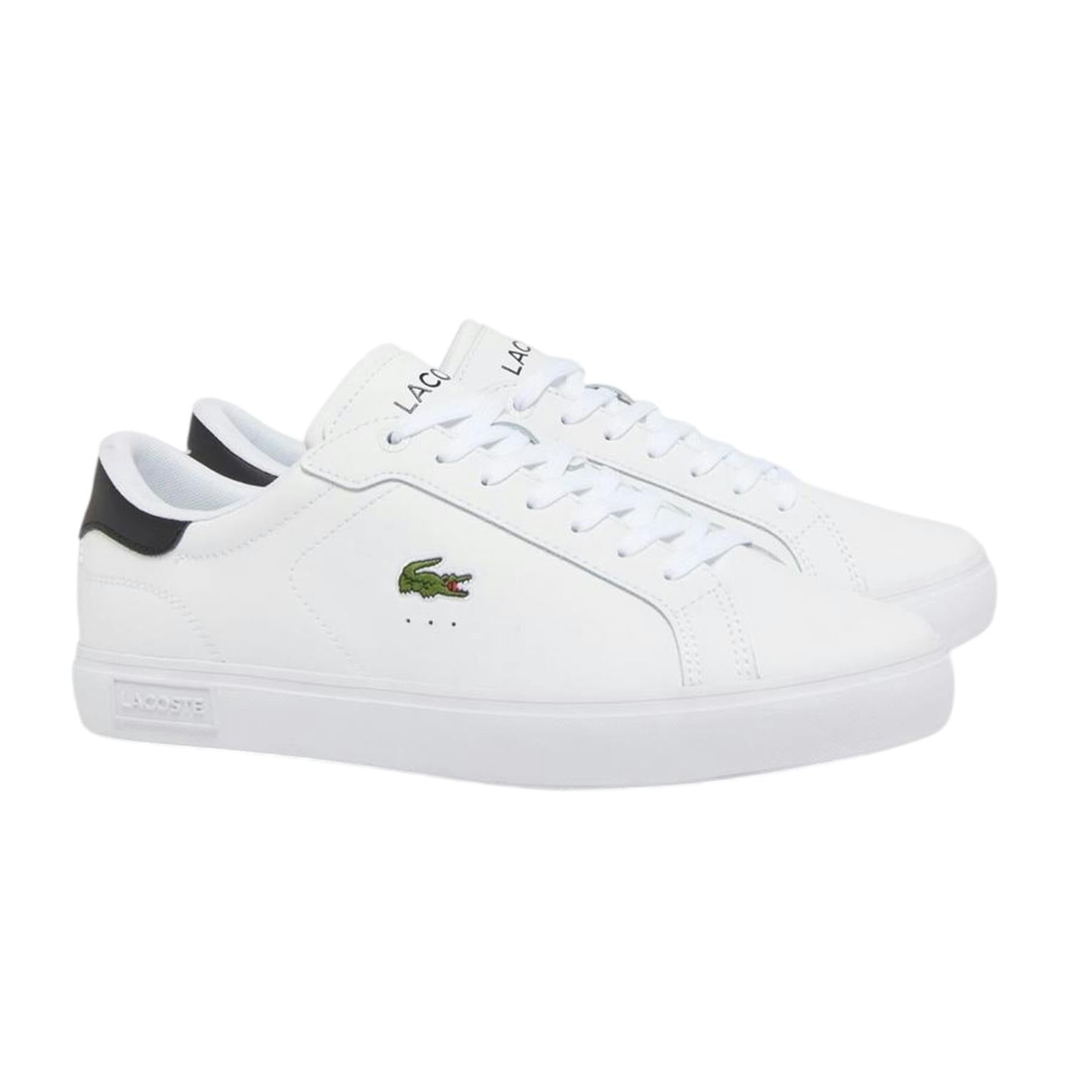 Lacoste Men's White/Black Powercourt Leather Flat Trainers - 11 Uk - 100% Mixed