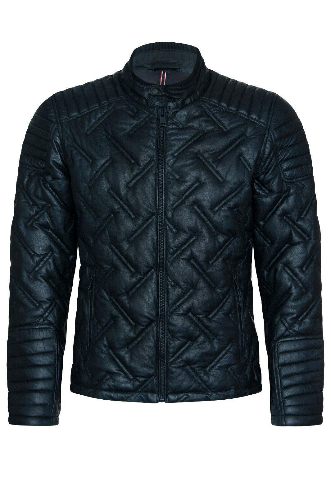 Infinity Leather Men's Black Leather Quilted Biker Jacket - Manaus - Uk 3XL | Eu 56 | Us 46