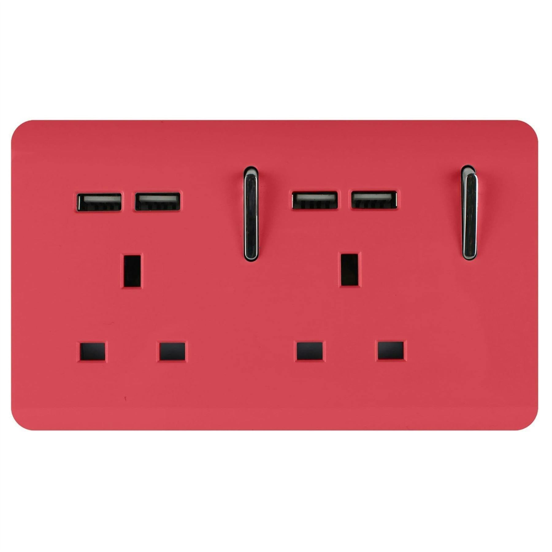 Trendi Switch Red 2 Gang 4 Port Usb 2100Ma Plug Socket In Strawberry
