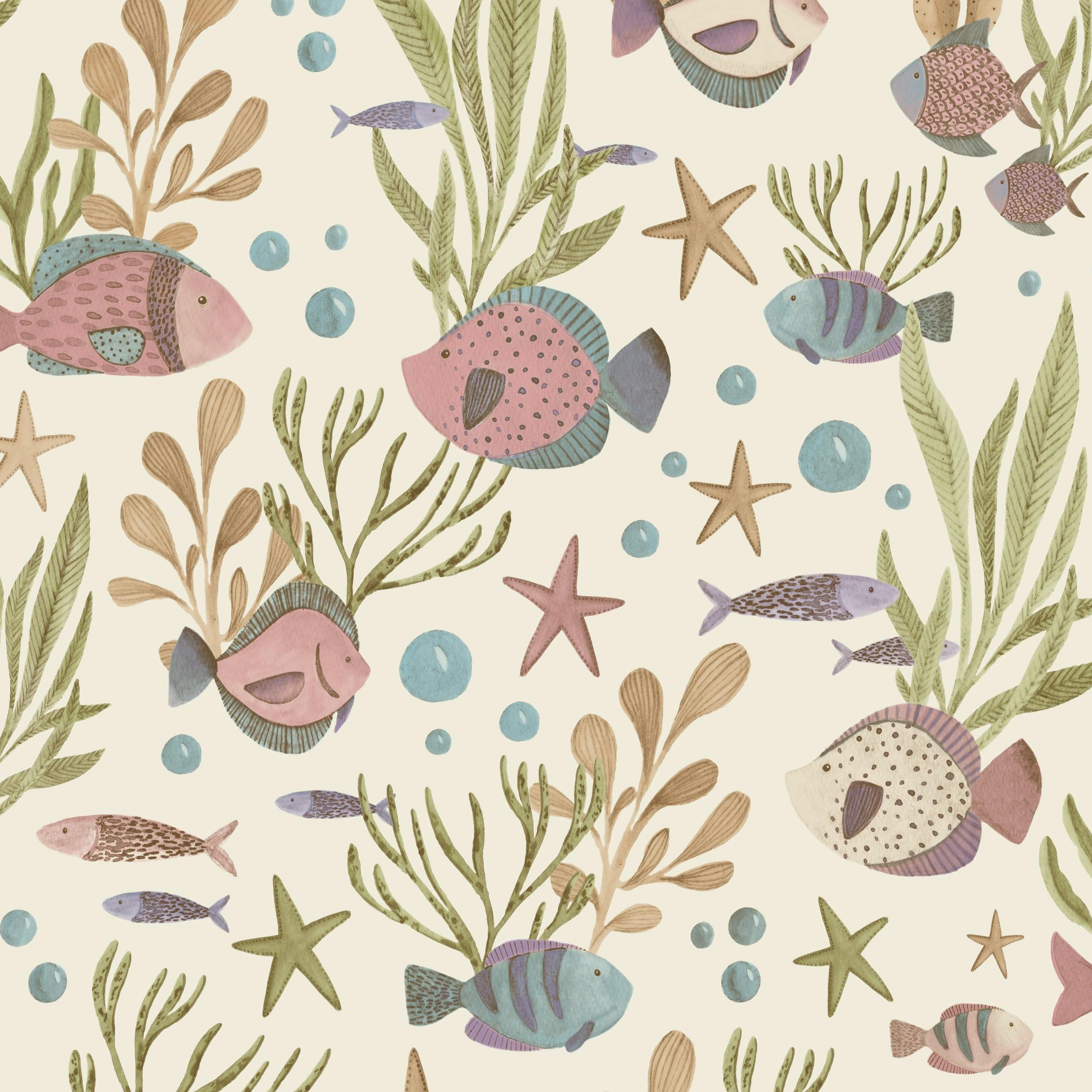 Grandeco Green/Blue/Light Nemo Sealife Fish Nursery Textured Wallpaper, Multi