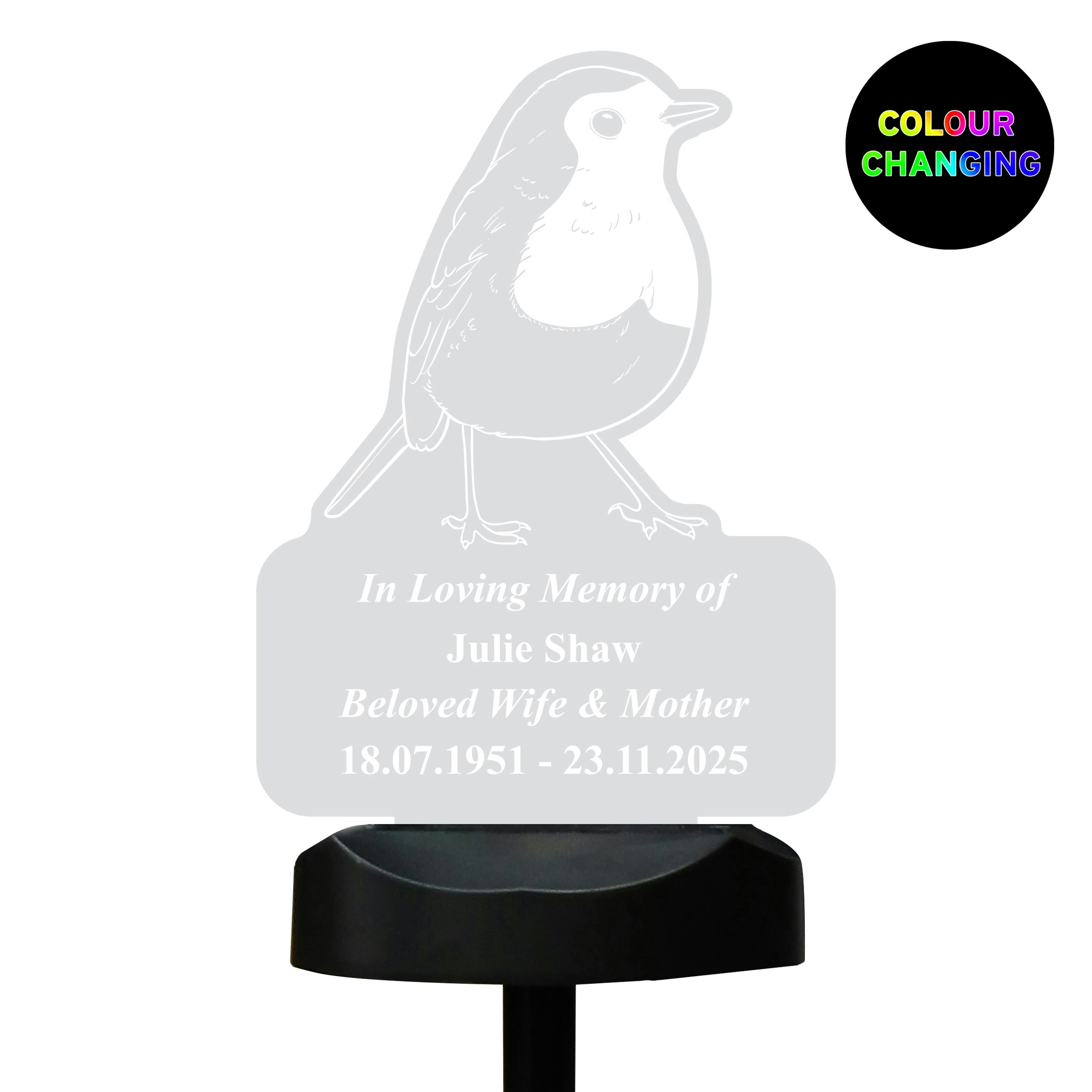 Rackhams Light Personalised Robin Memorial Outdoor Solar