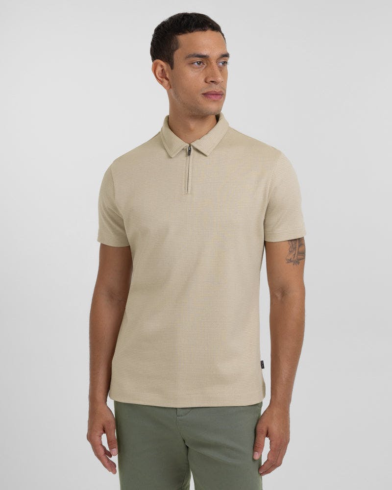 Steel & Jelly Hatton - Mini Geo Jacquard Polo Shirt - Stone - Xl