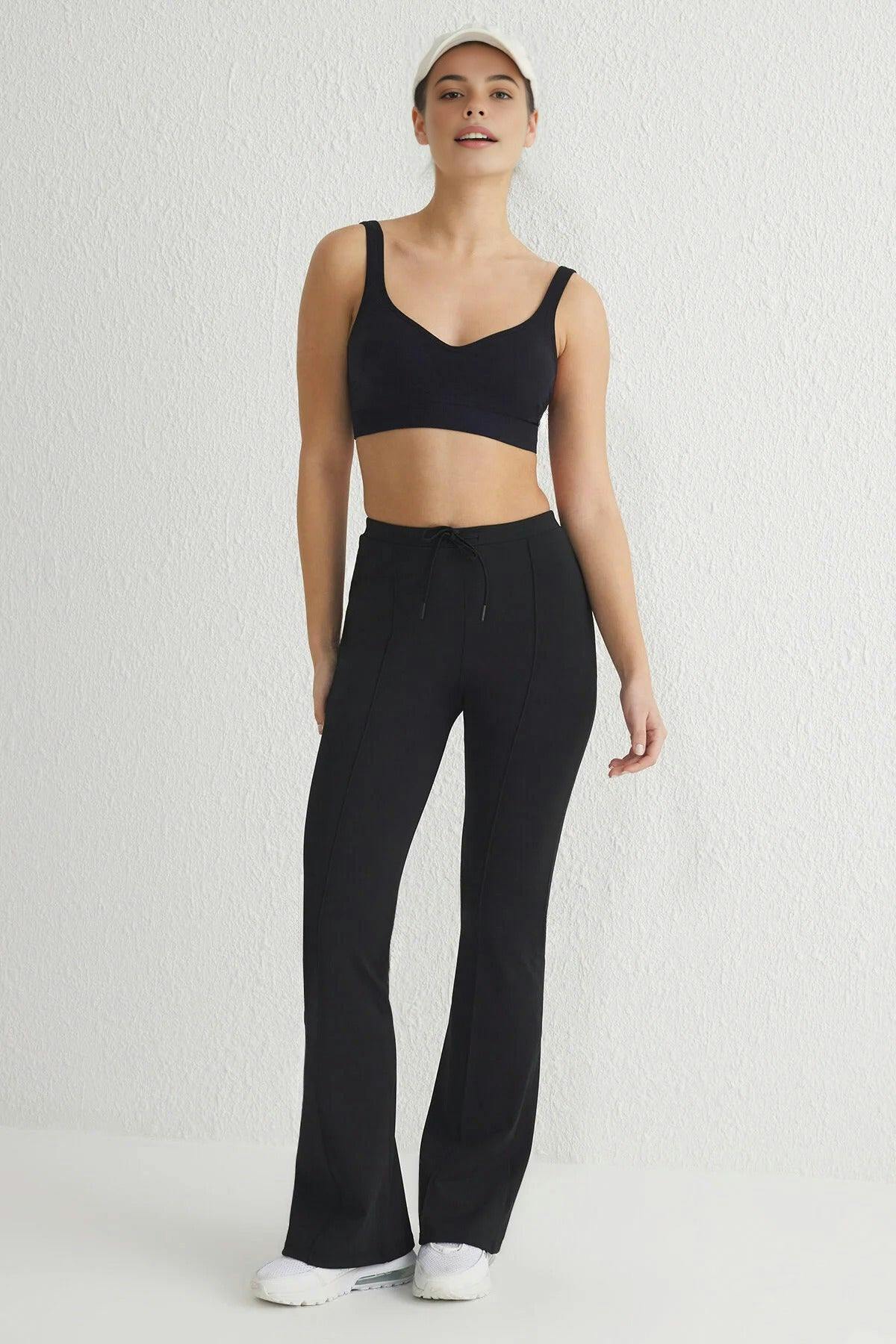 Wovcor Black Scuba Fabric Knitted Jogger With Tie Detail - Xs