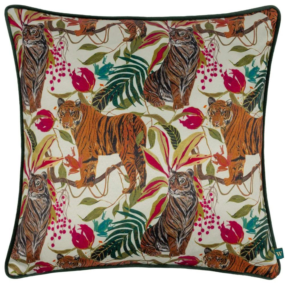 Rackhams Ivory Kali Piped Tiger Cushion Cover - 43Cm X 43Cm - 73% Polyester/27% Cotton