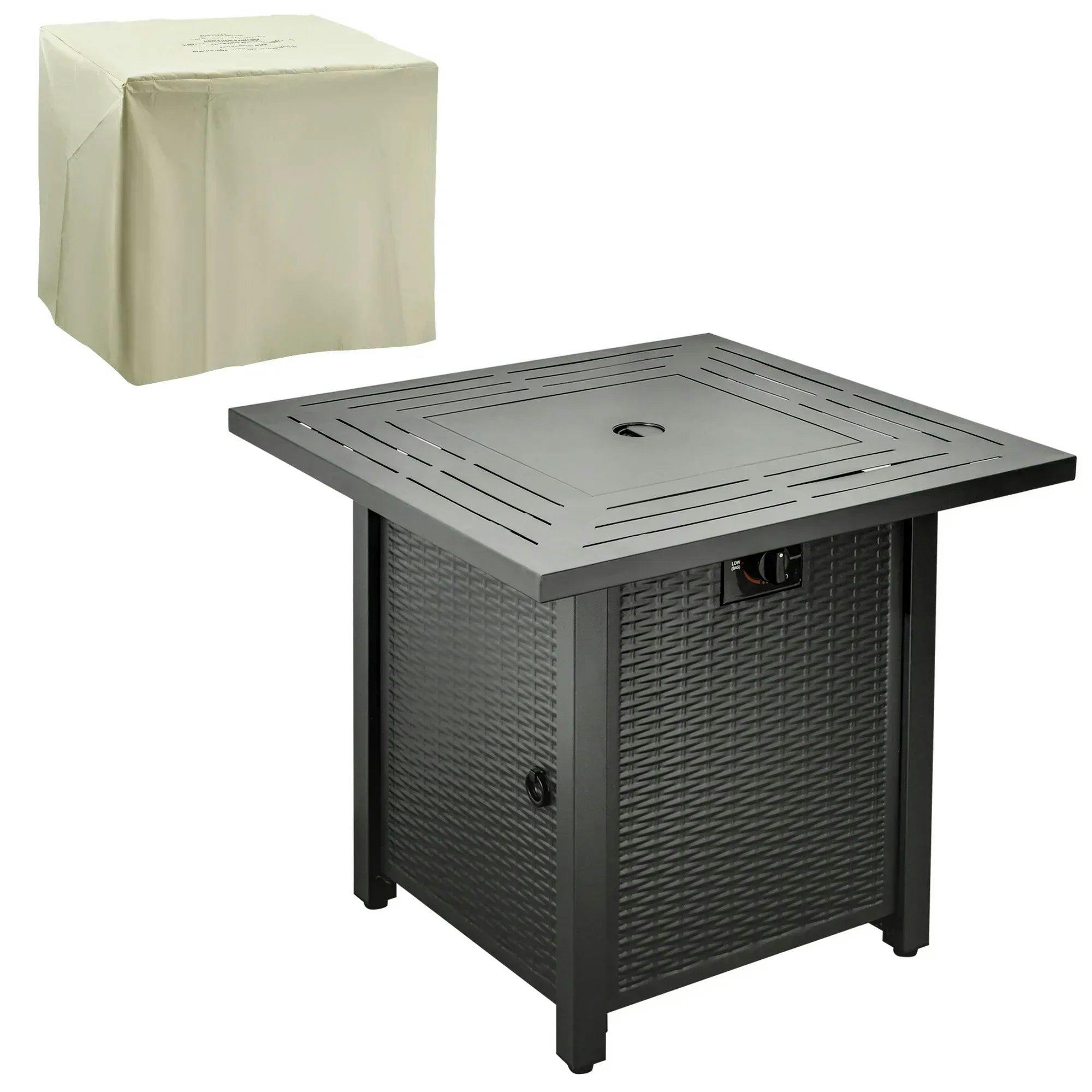 Outsunny Propane Gas Fire Pit Table - 40000 BTU - Black - Outdoor Rattan Design - Image 5